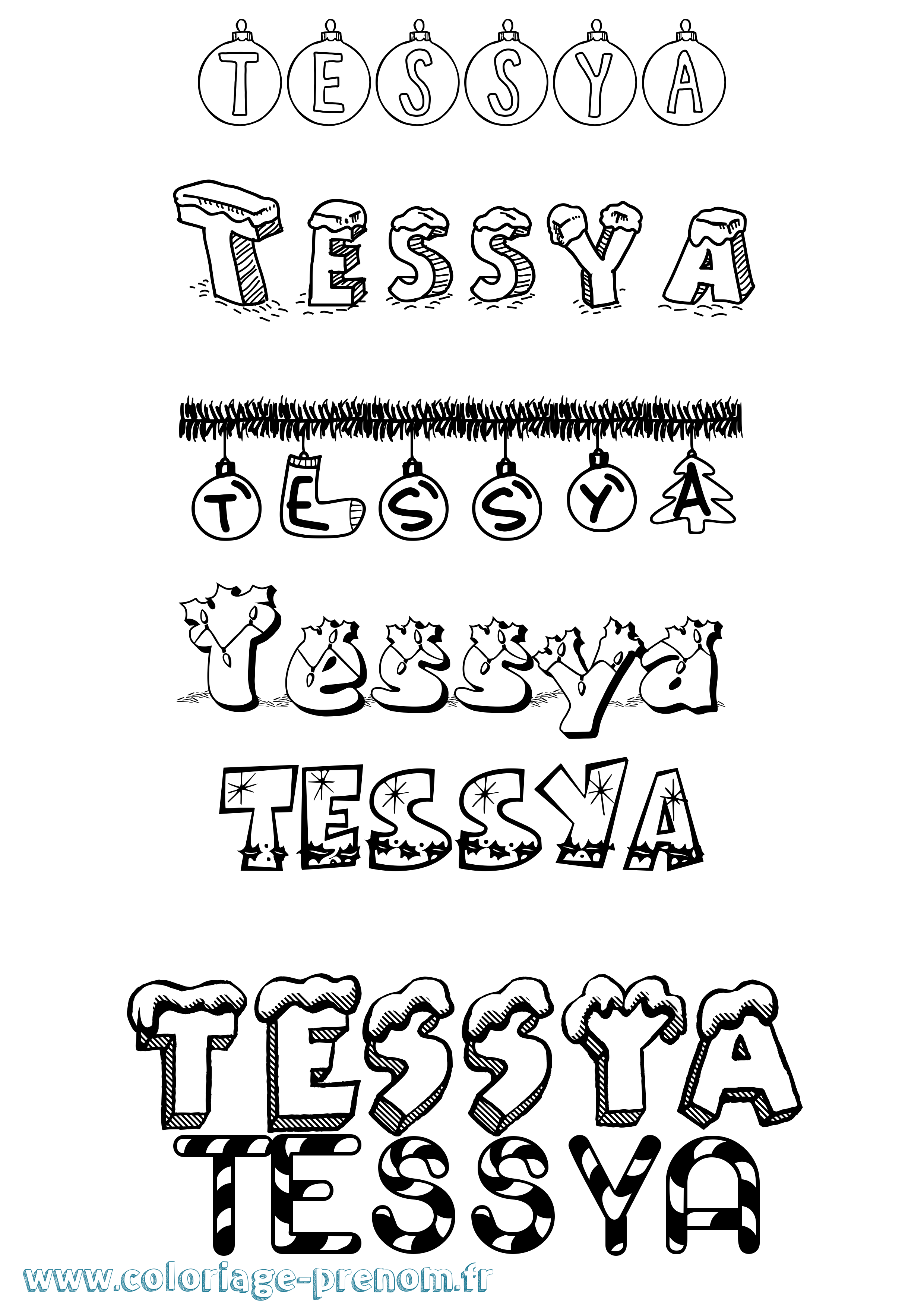 Coloriage prénom Tessya Noël