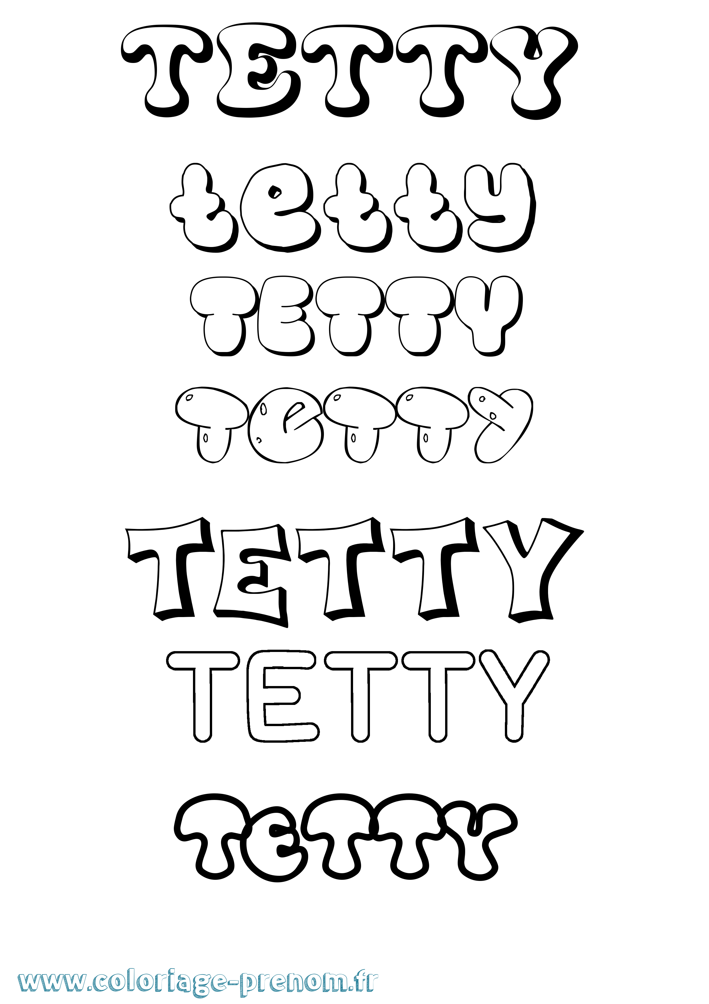 Coloriage prénom Tetty Bubble