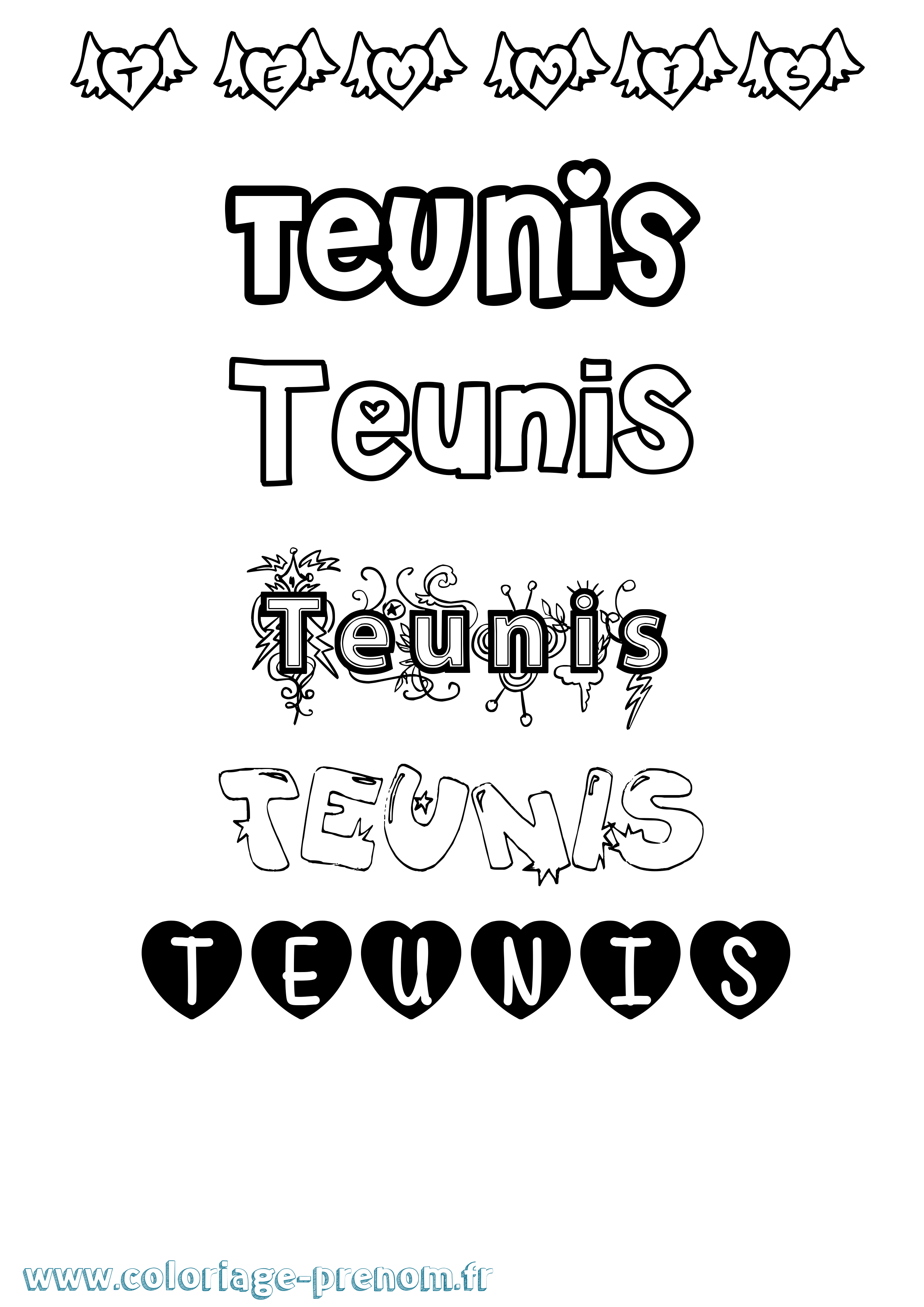 Coloriage prénom Teunis Girly