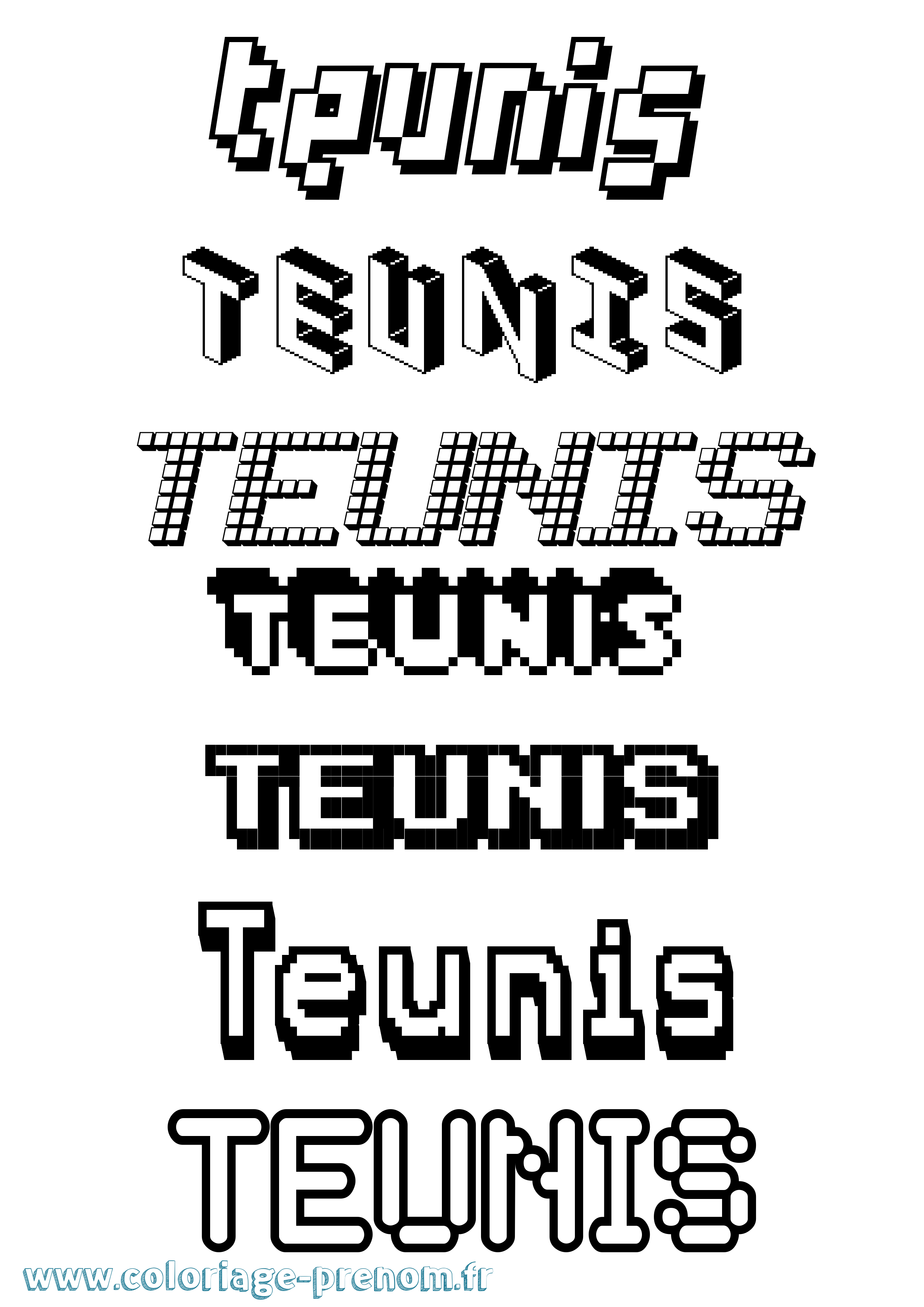 Coloriage prénom Teunis Pixel