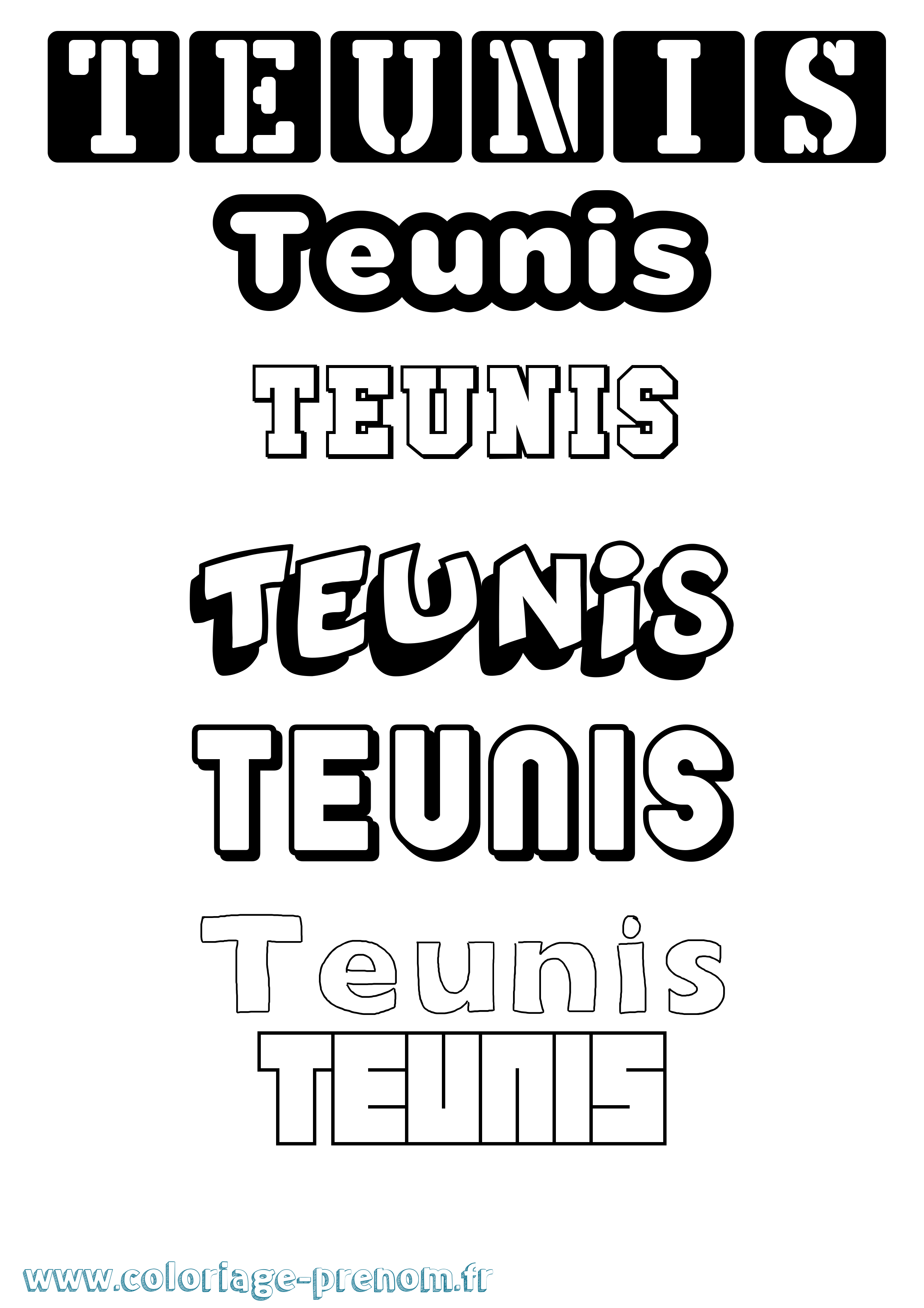 Coloriage prénom Teunis Simple