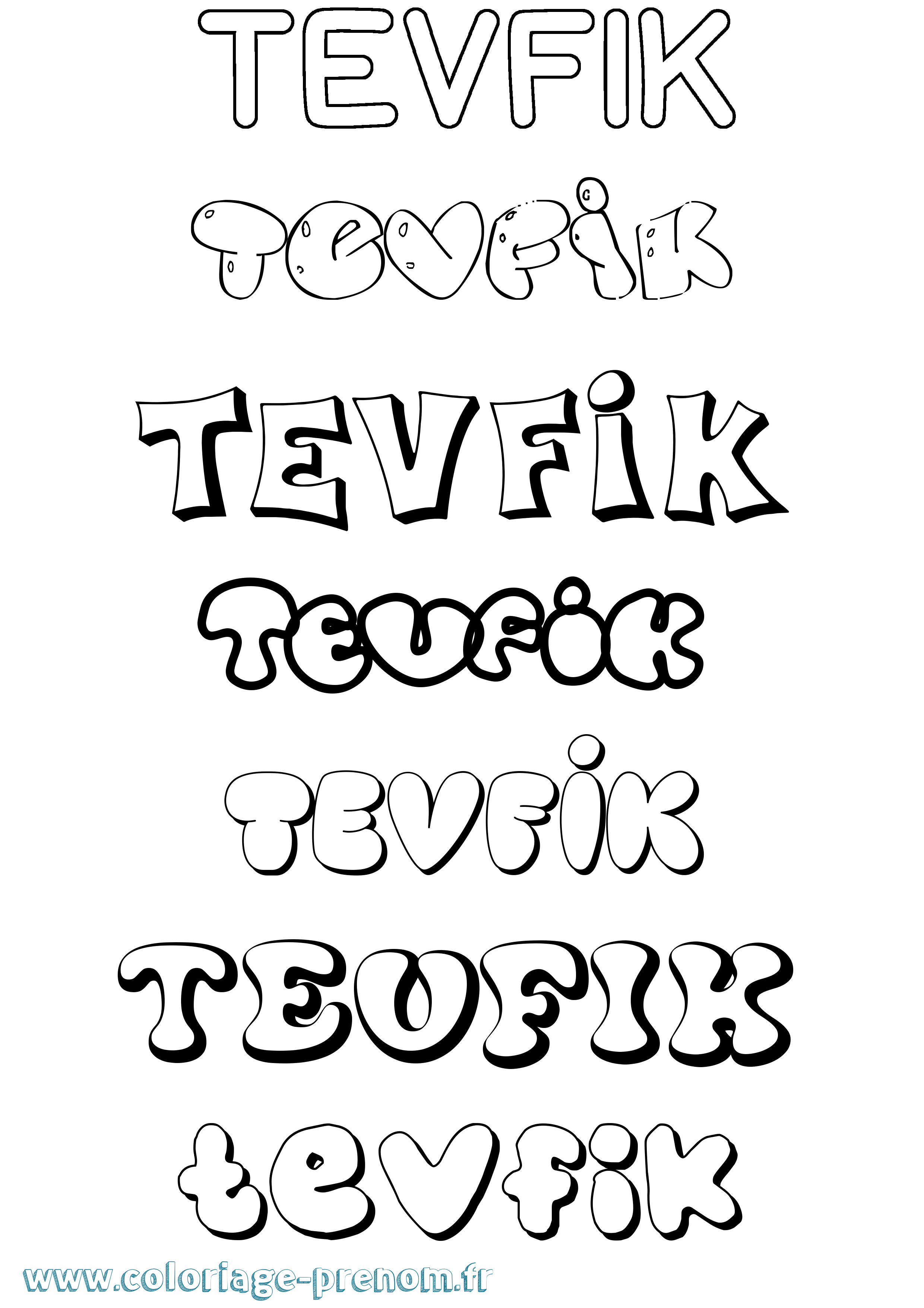 Coloriage prénom Tevfik Bubble