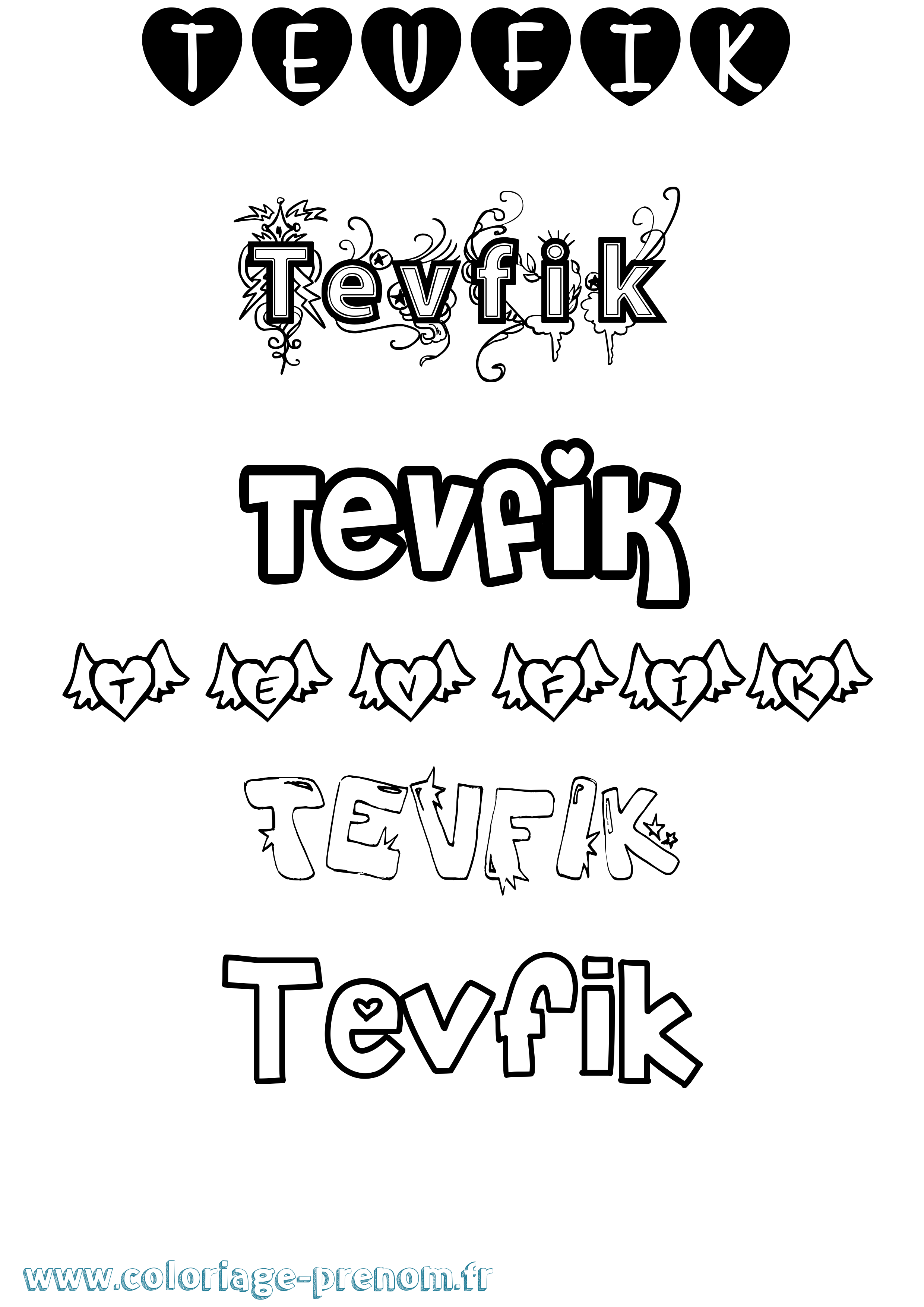 Coloriage prénom Tevfik Girly