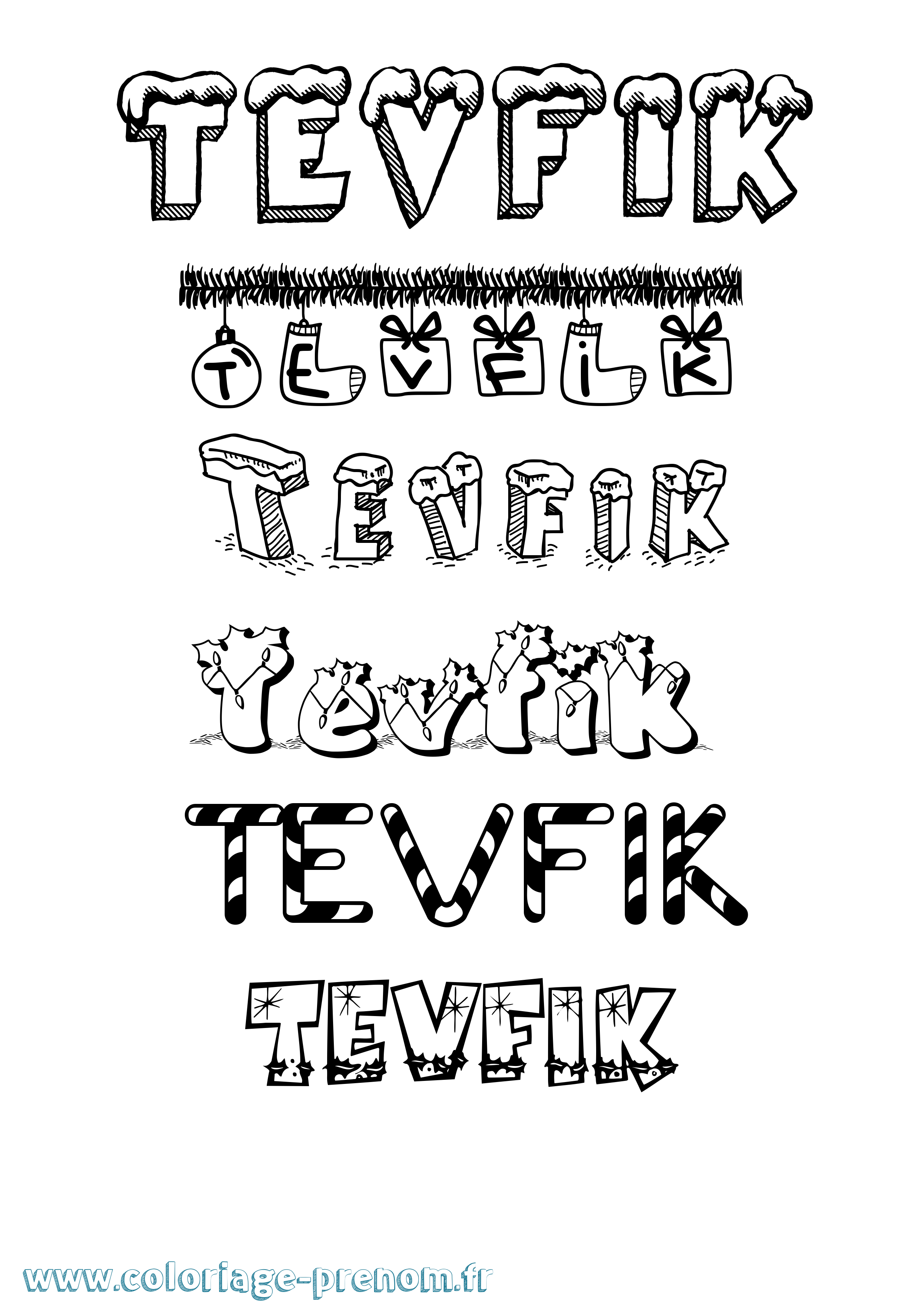 Coloriage prénom Tevfik Noël