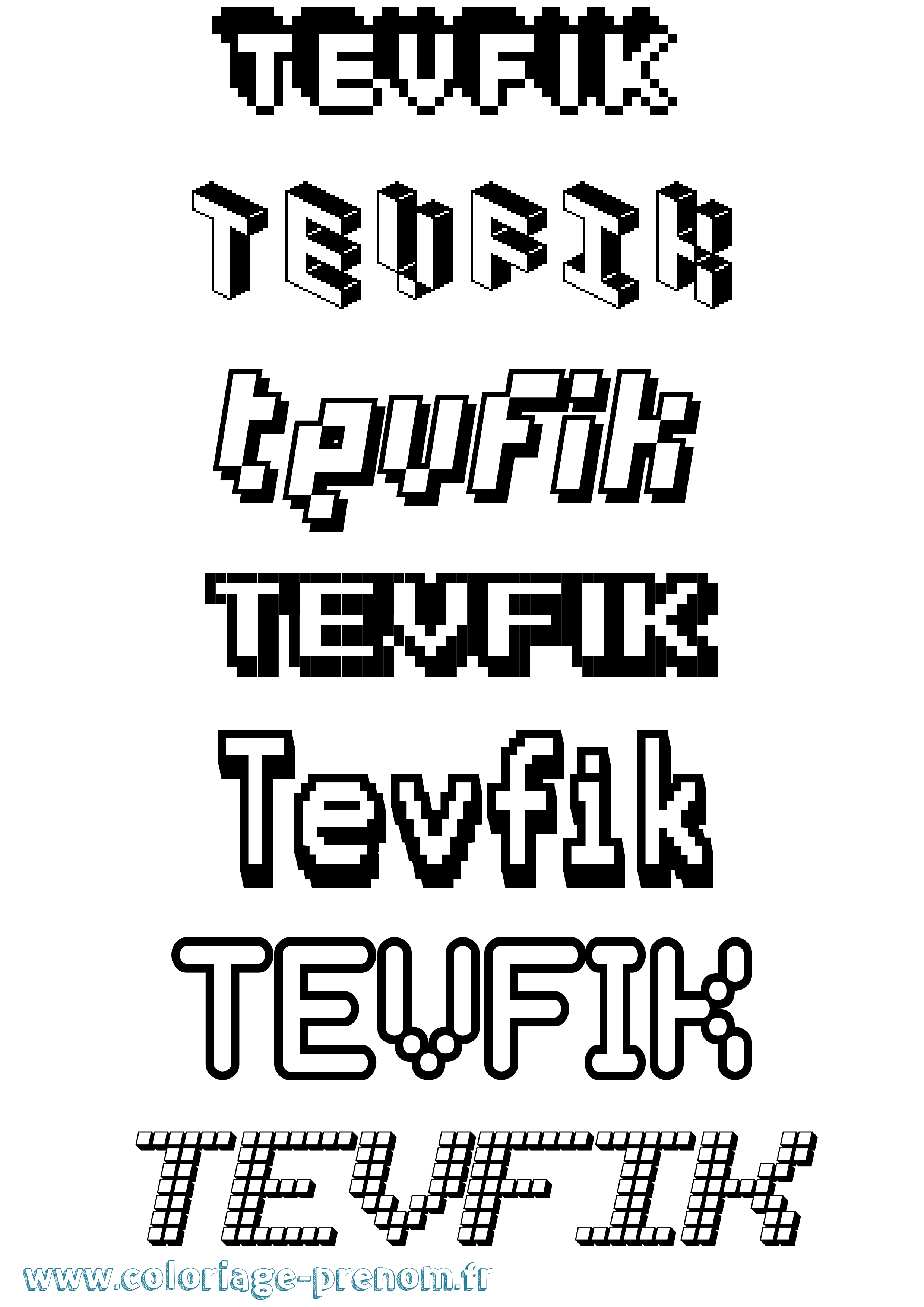 Coloriage prénom Tevfik Pixel