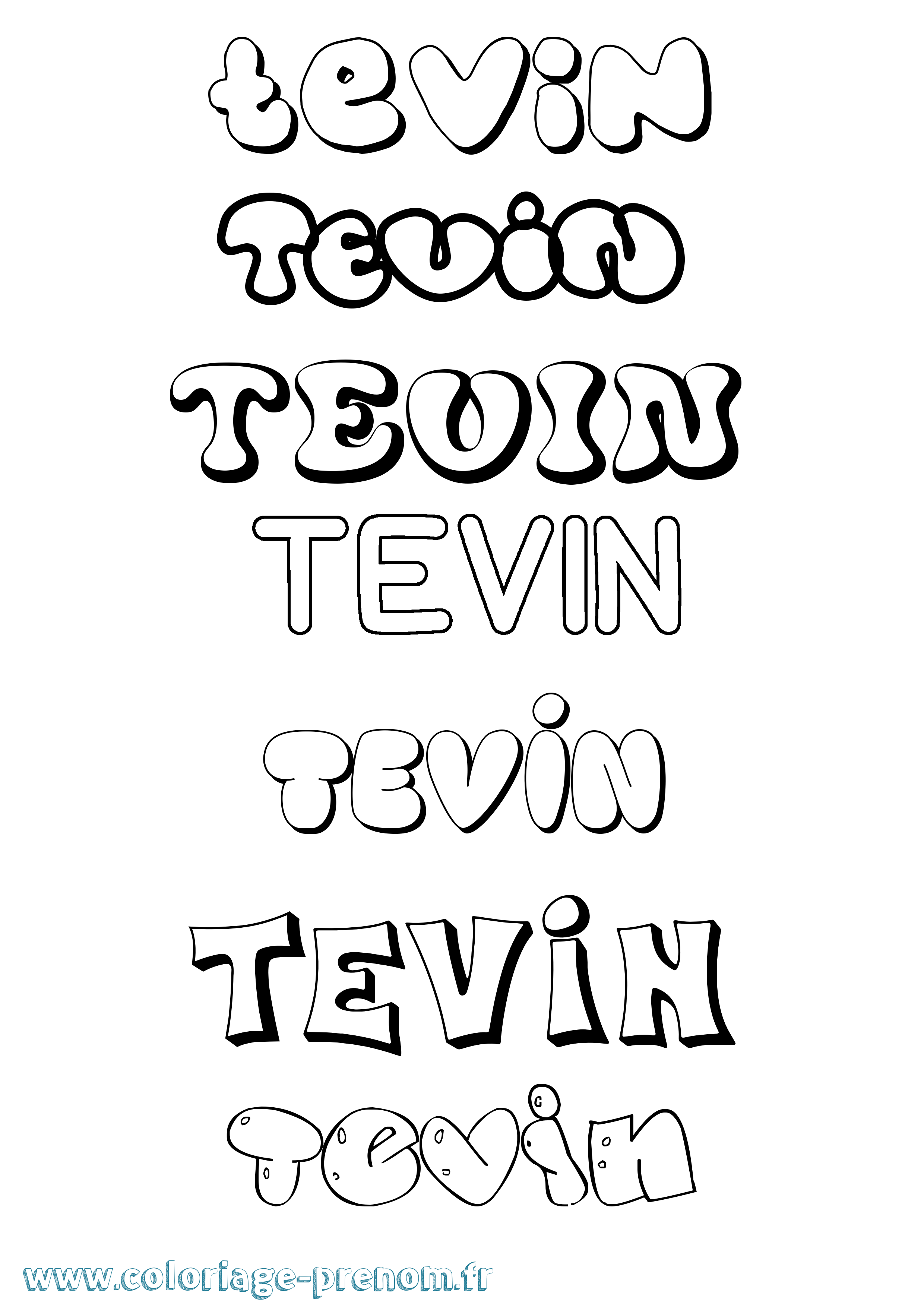 Coloriage prénom Tevin Bubble