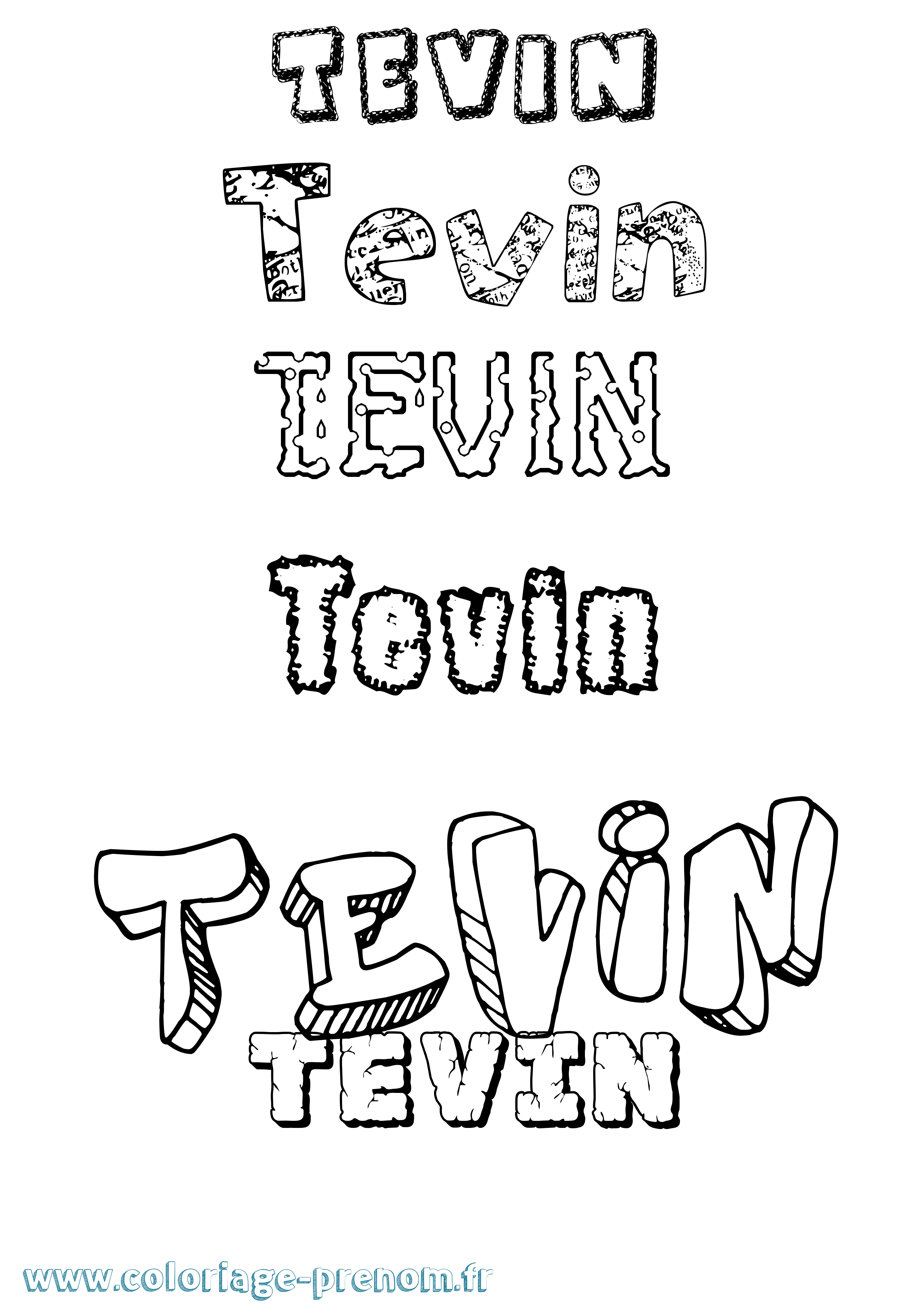 Coloriage prénom Tevin Destructuré