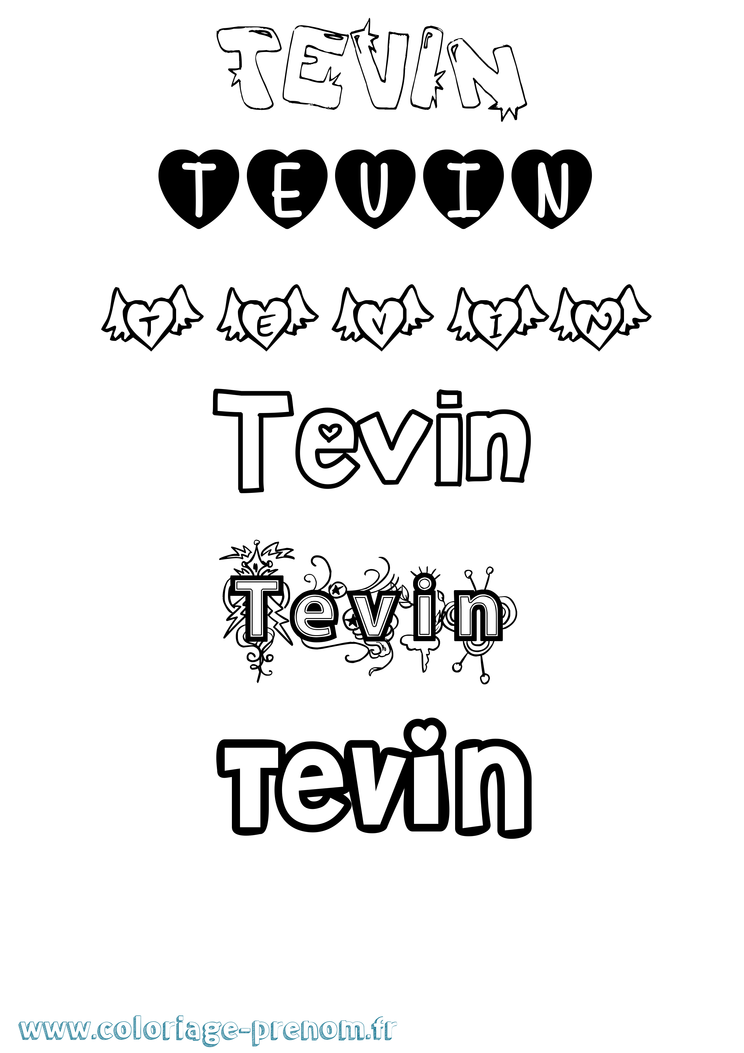 Coloriage prénom Tevin Girly