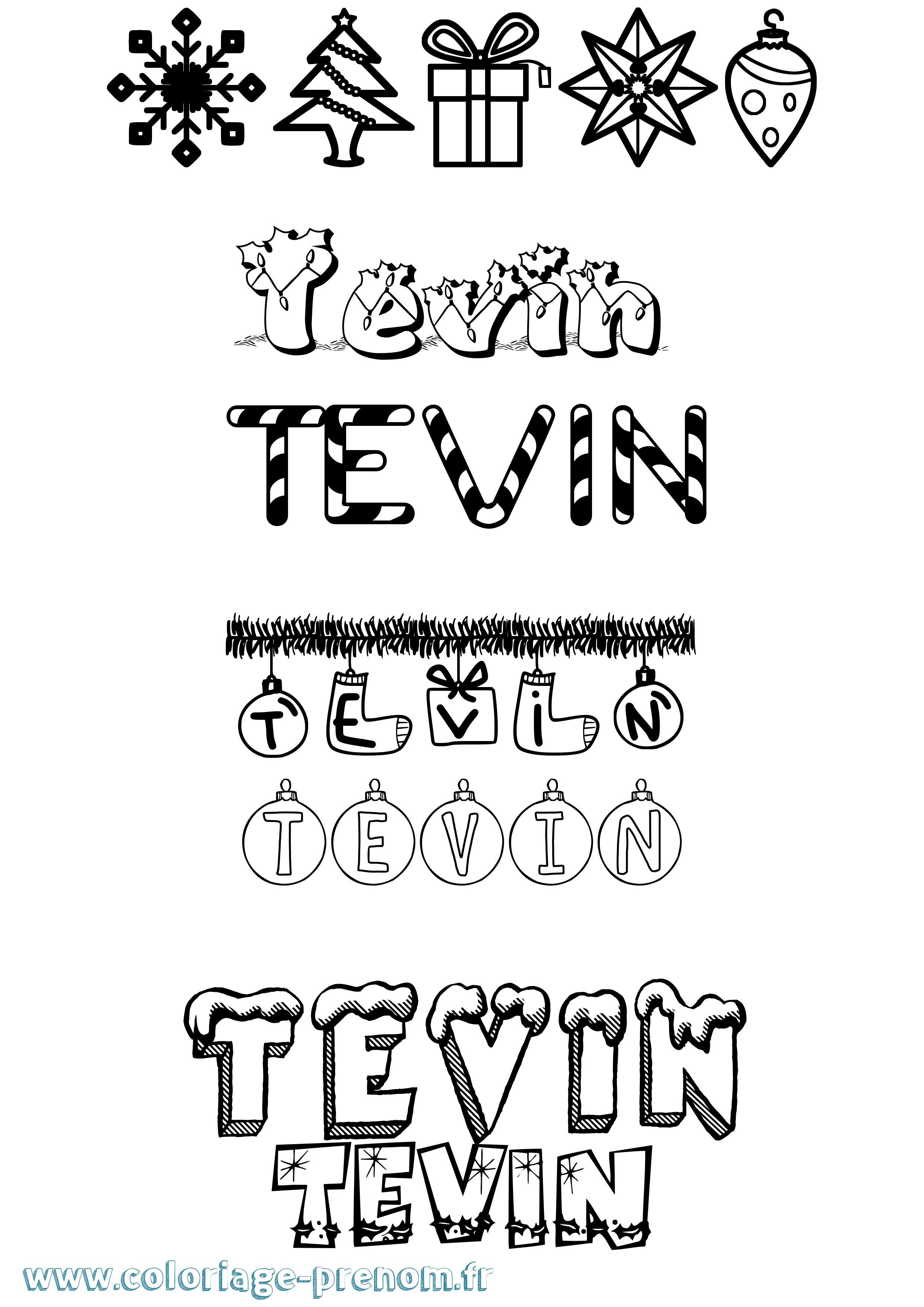 Coloriage prénom Tevin Noël