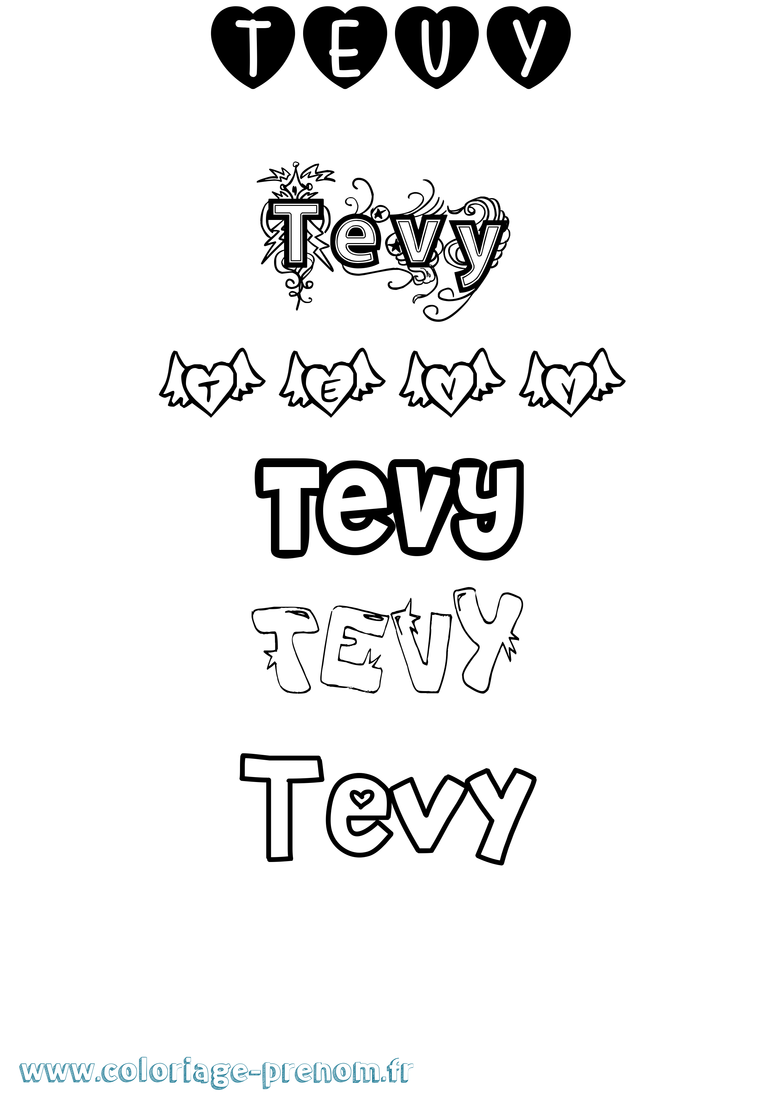 Coloriage prénom Tevy Girly