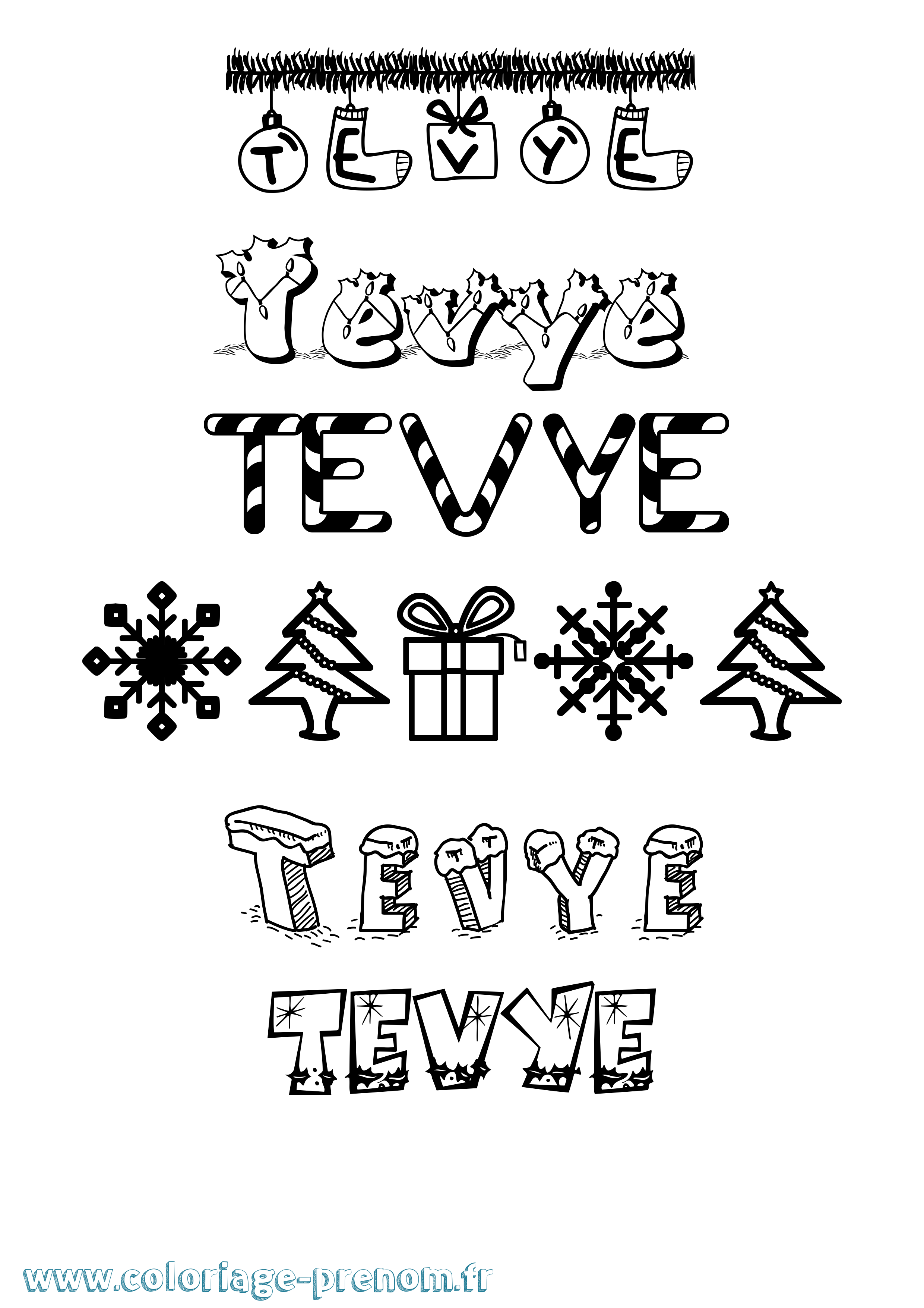 Coloriage prénom Tevye Noël