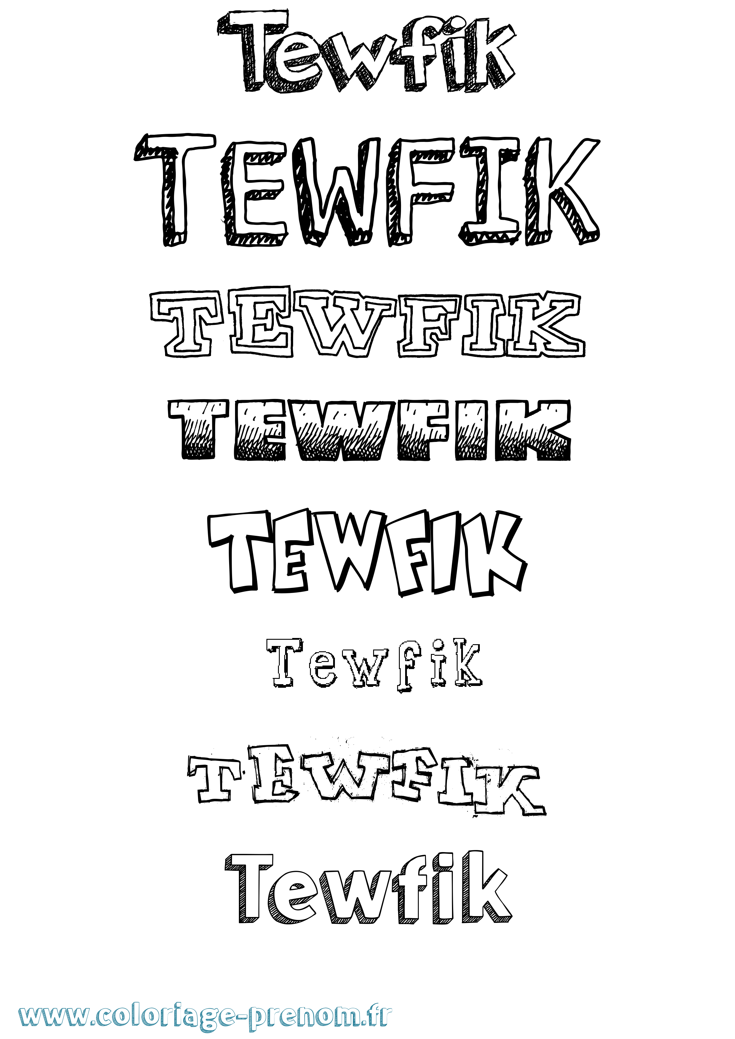 Coloriage prénom Tewfik Dessiné