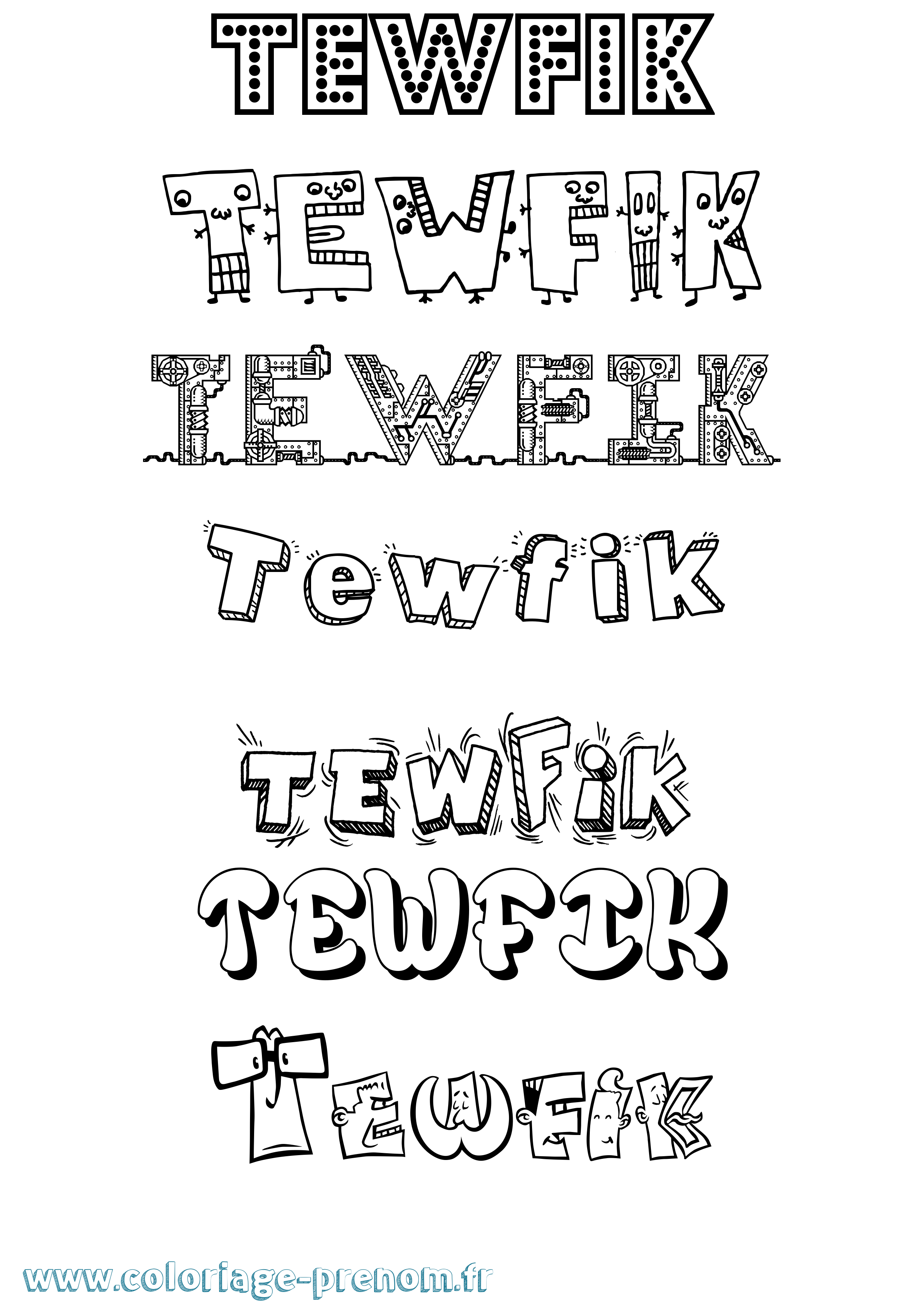 Coloriage prénom Tewfik Fun