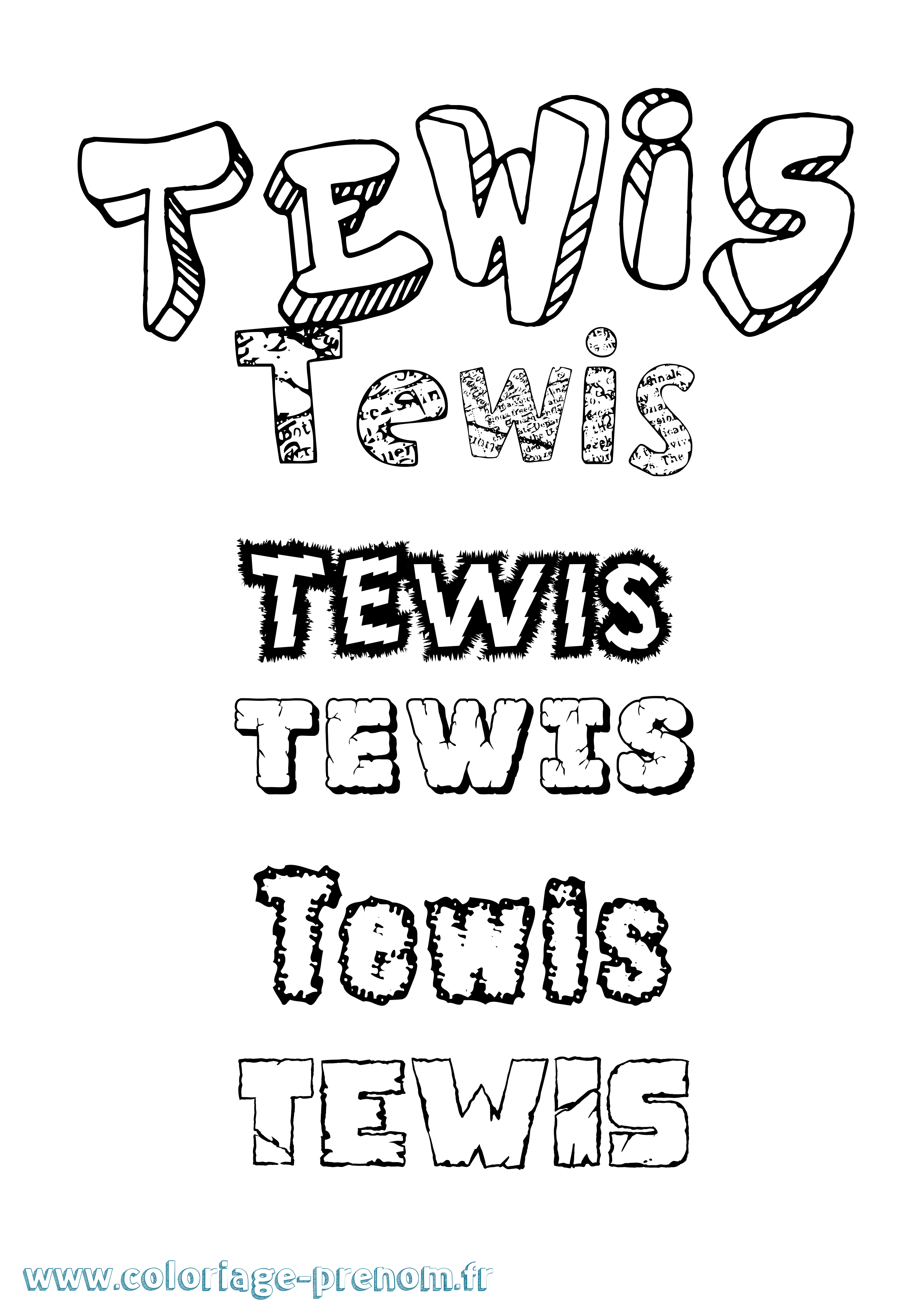 Coloriage prénom Tewis Destructuré