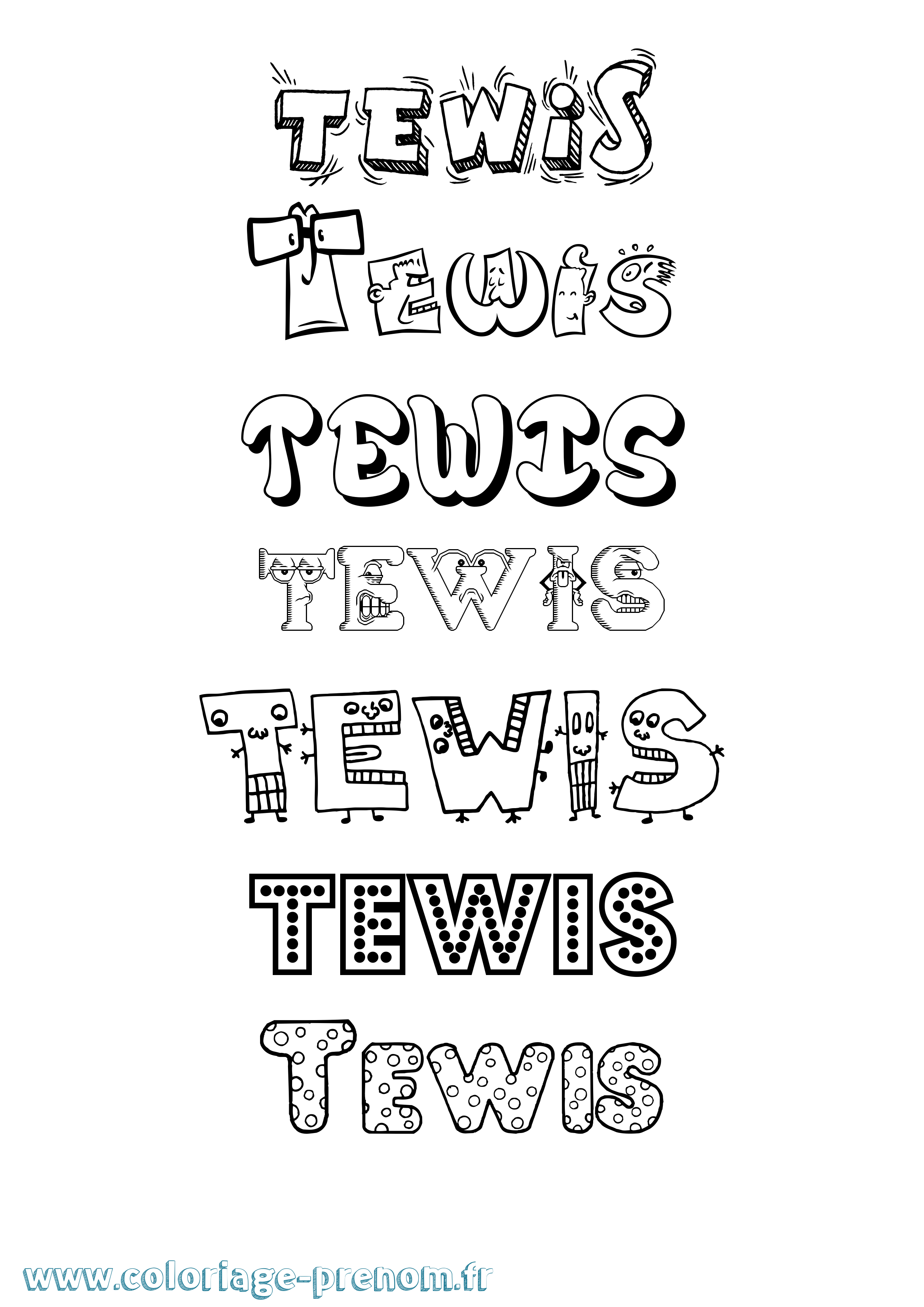 Coloriage prénom Tewis Fun