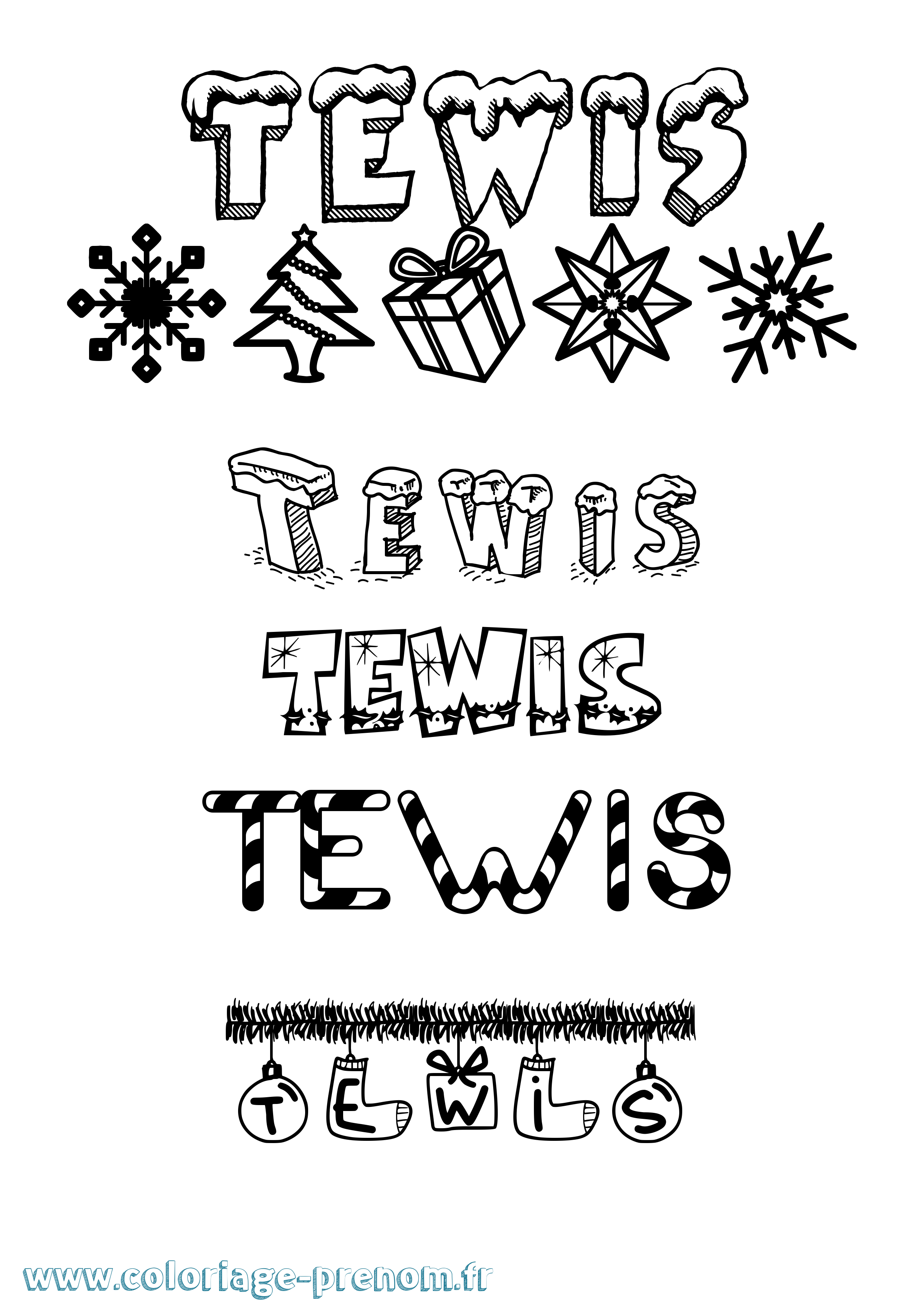Coloriage prénom Tewis Noël