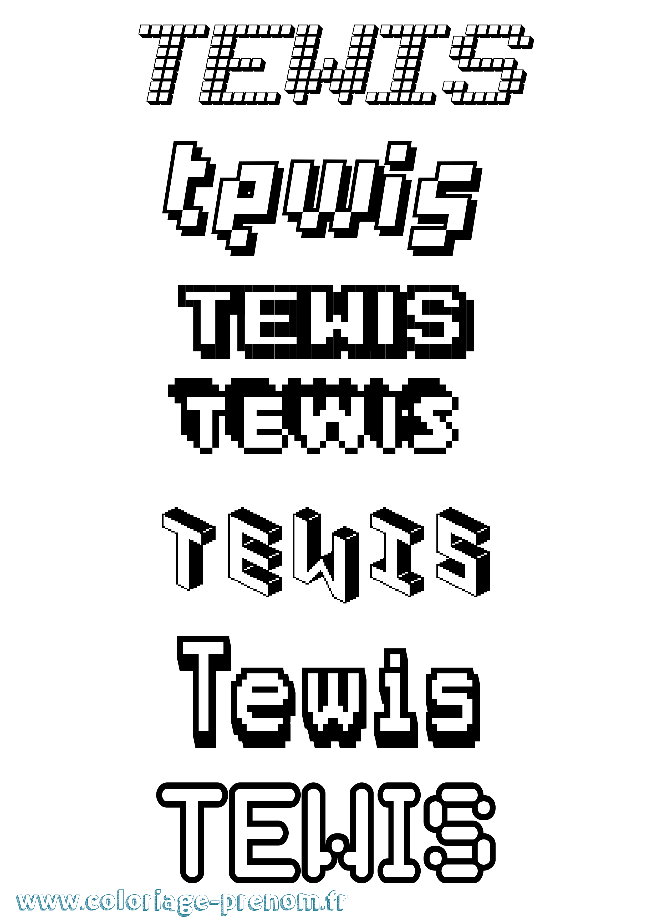 Coloriage prénom Tewis Pixel