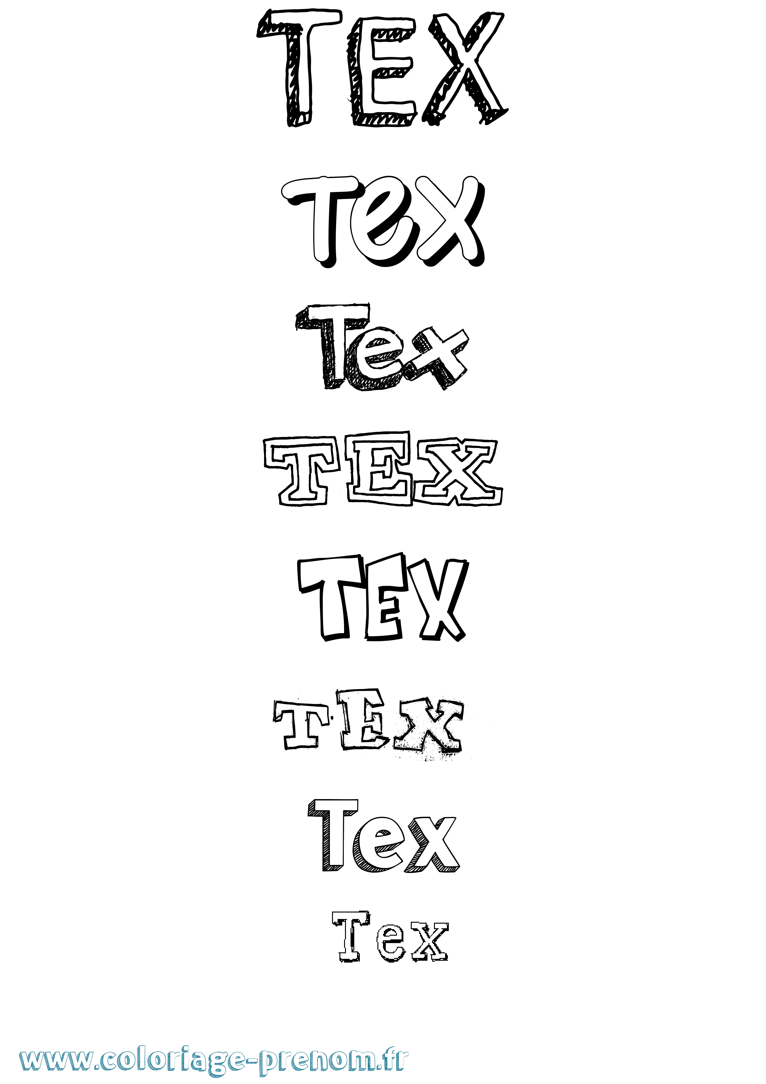 Coloriage prénom Tex Dessiné