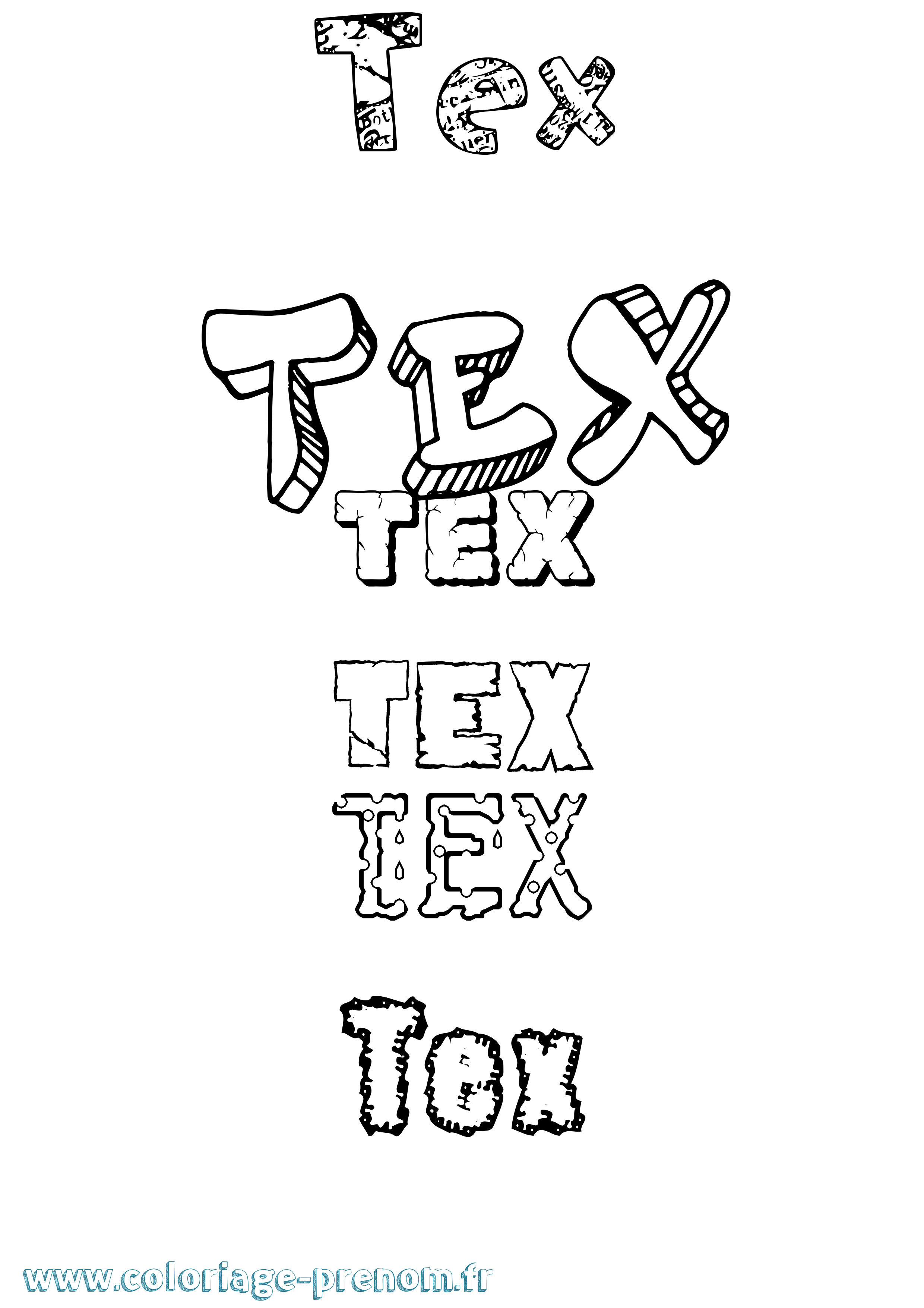 Coloriage prénom Tex Destructuré