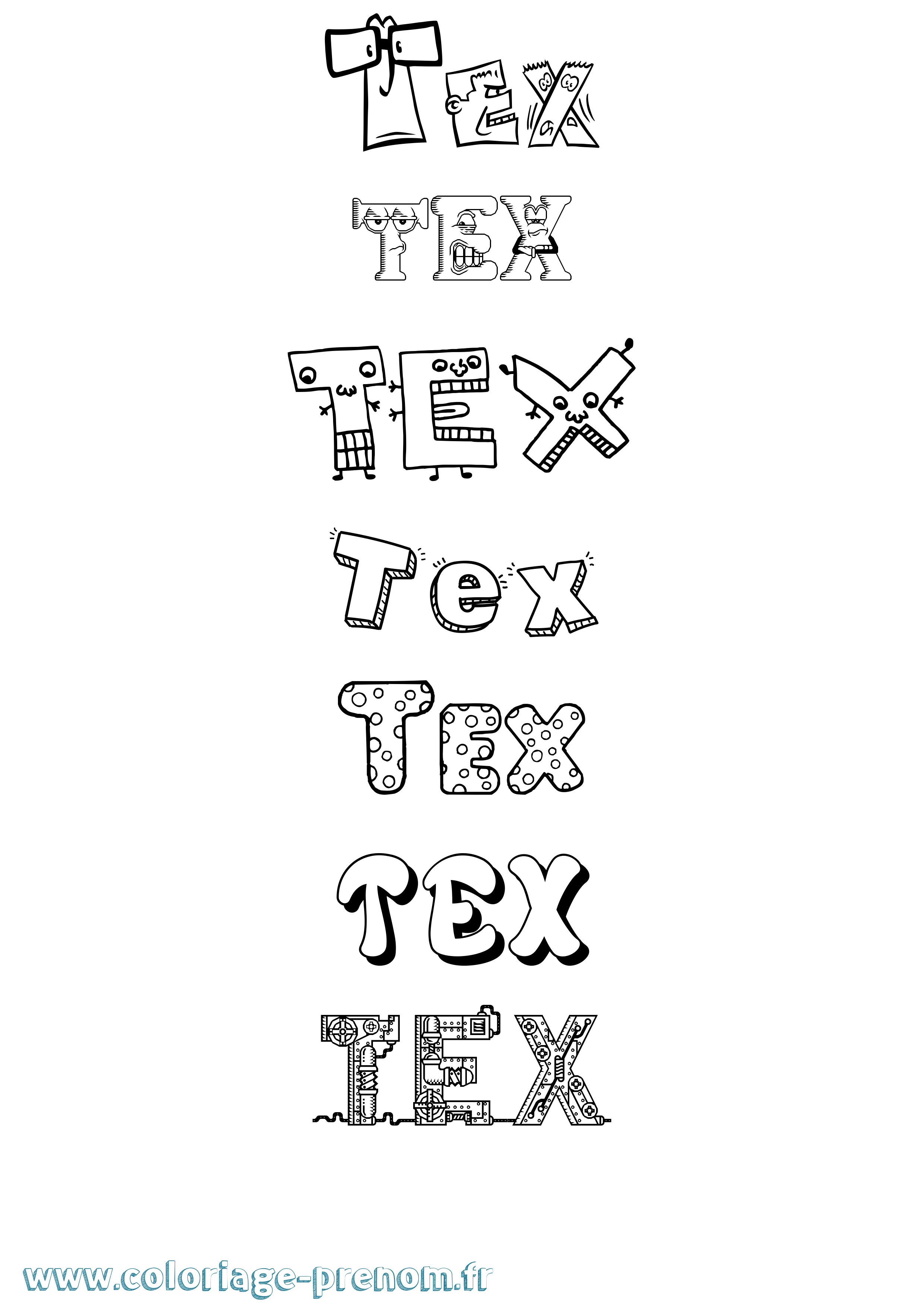 Coloriage prénom Tex Fun