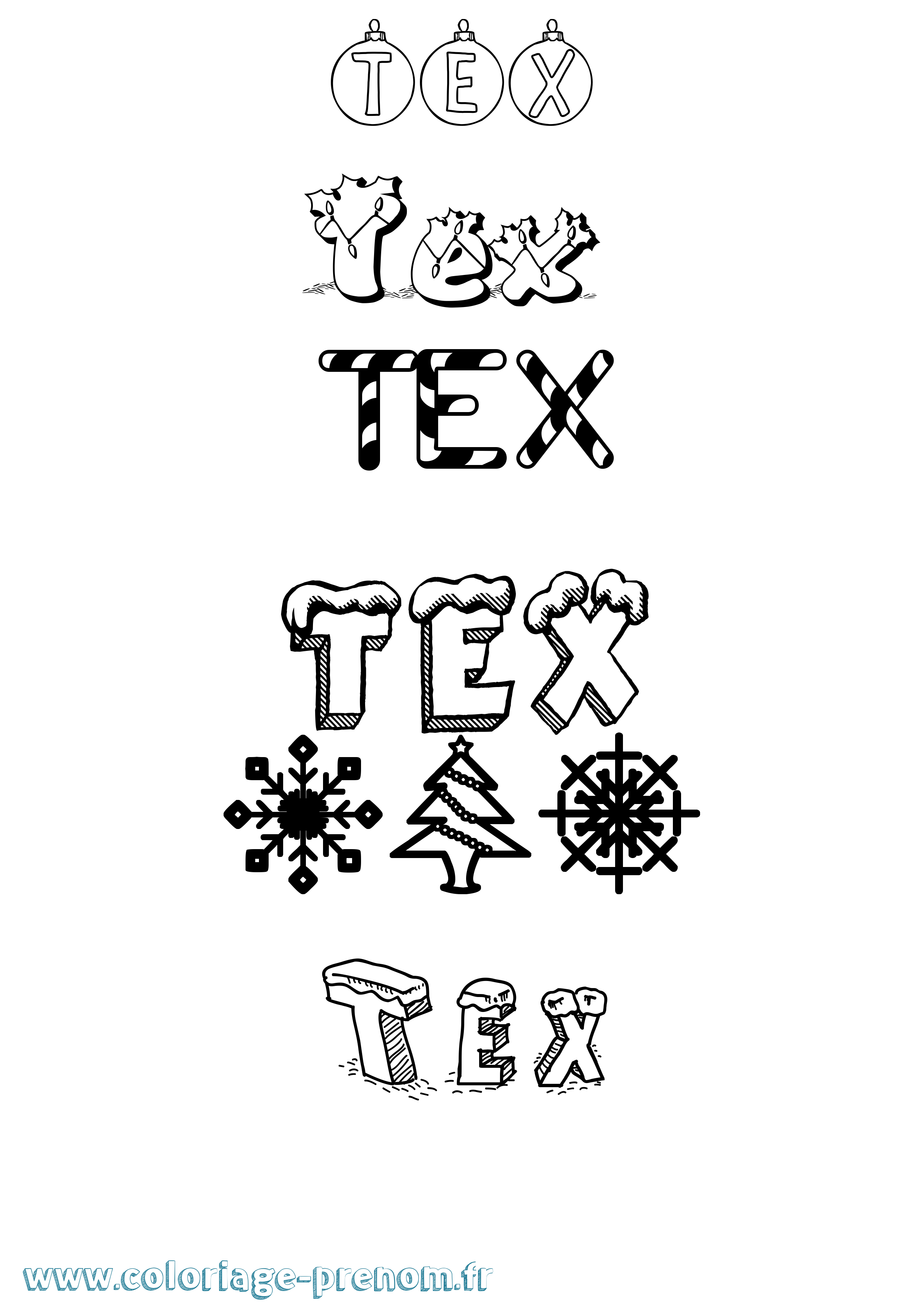 Coloriage prénom Tex Noël