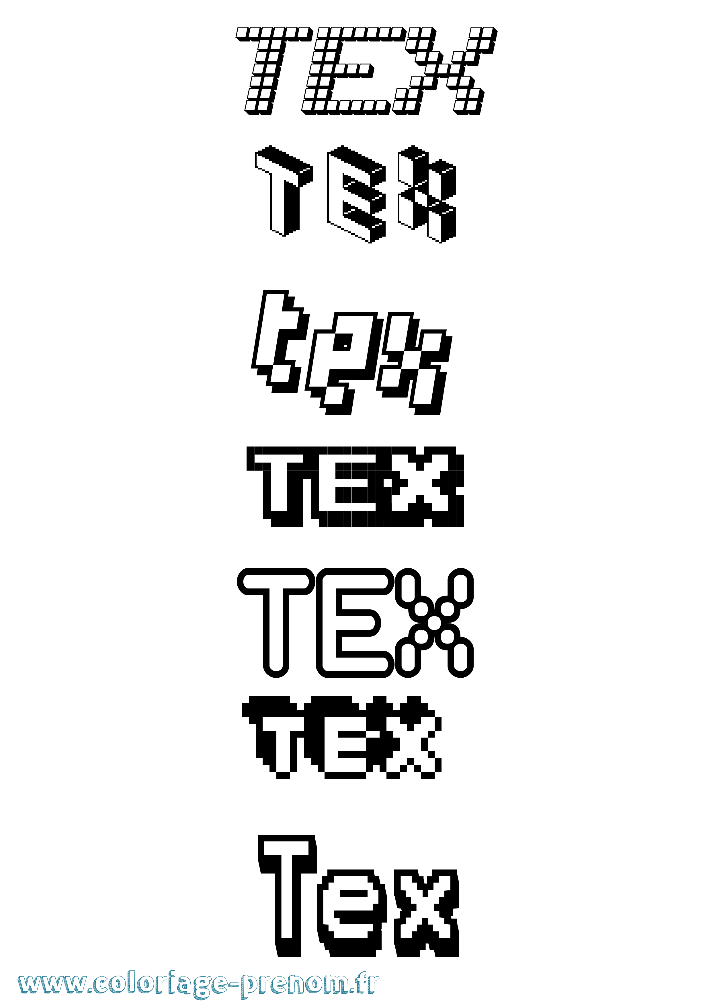 Coloriage prénom Tex Pixel