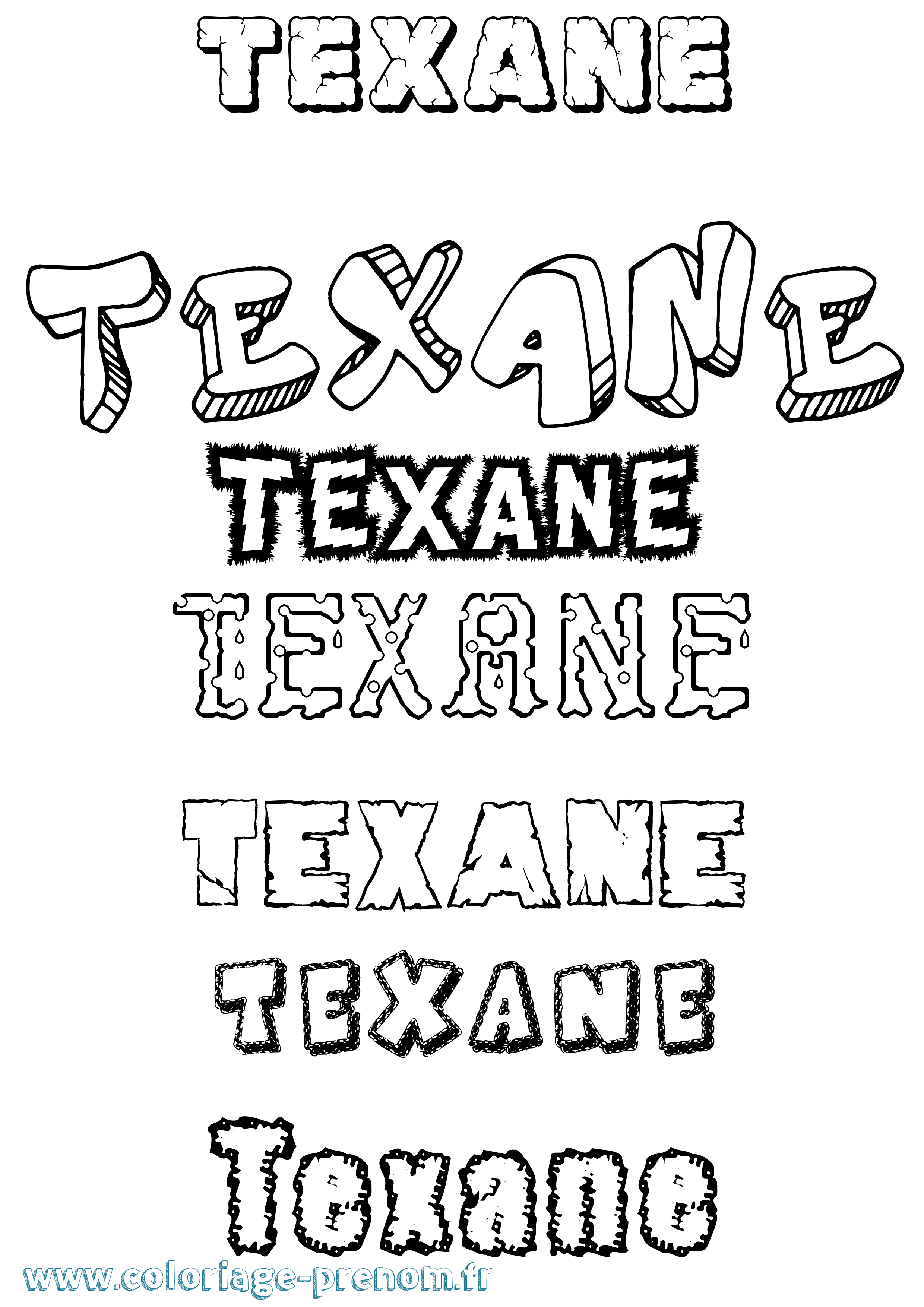 Coloriage prénom Texane Destructuré