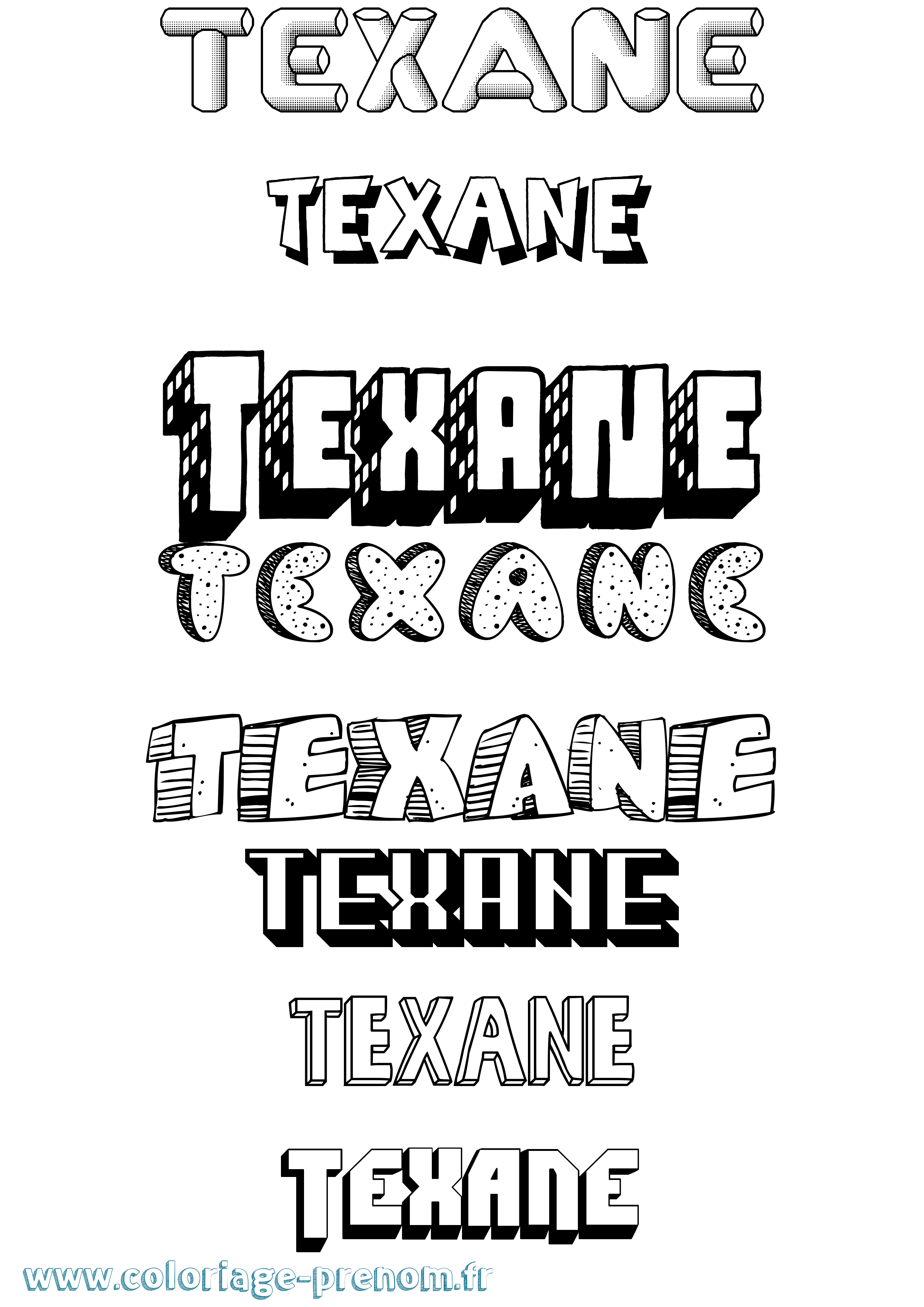 Coloriage prénom Texane Effet 3D