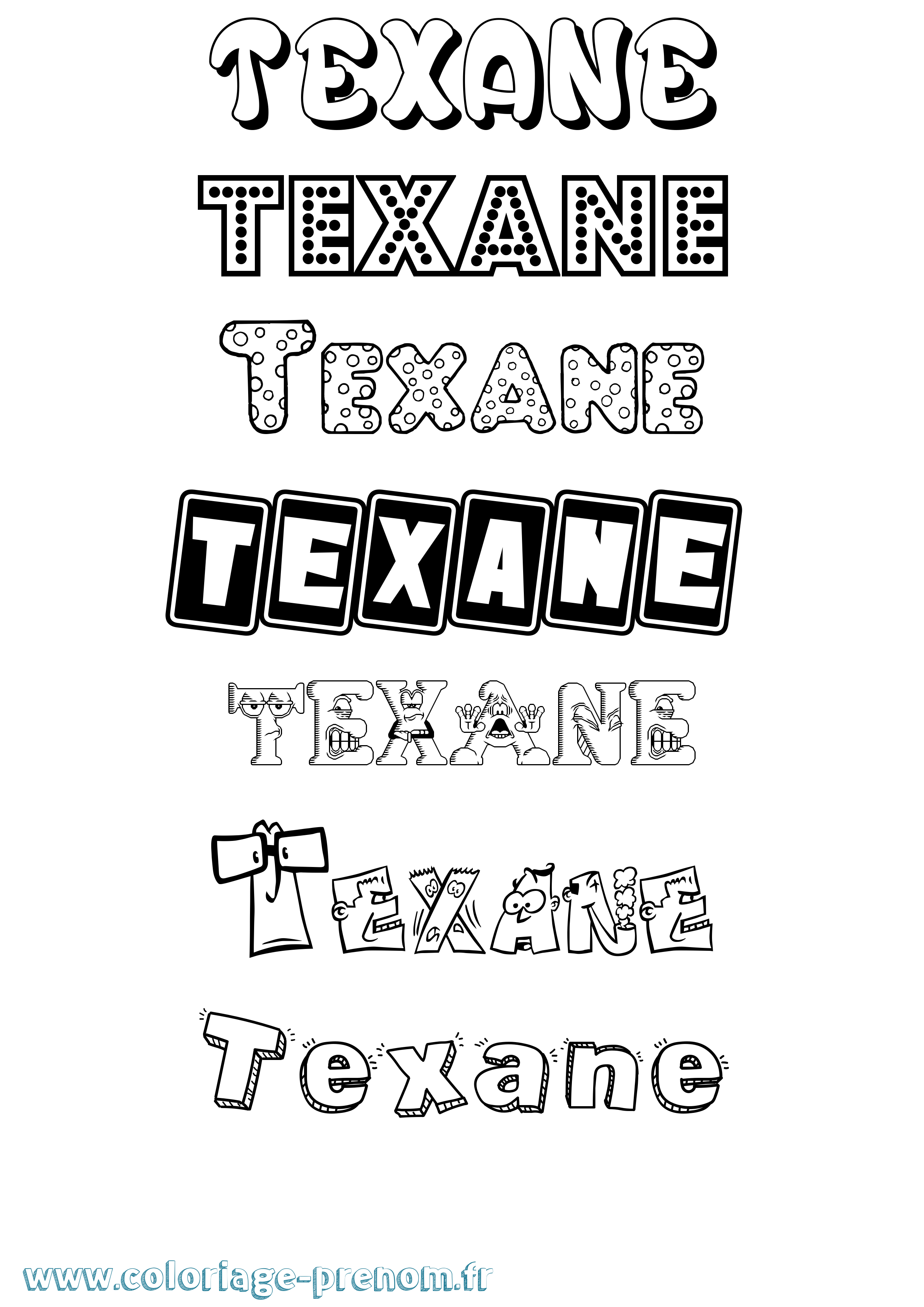Coloriage prénom Texane Fun