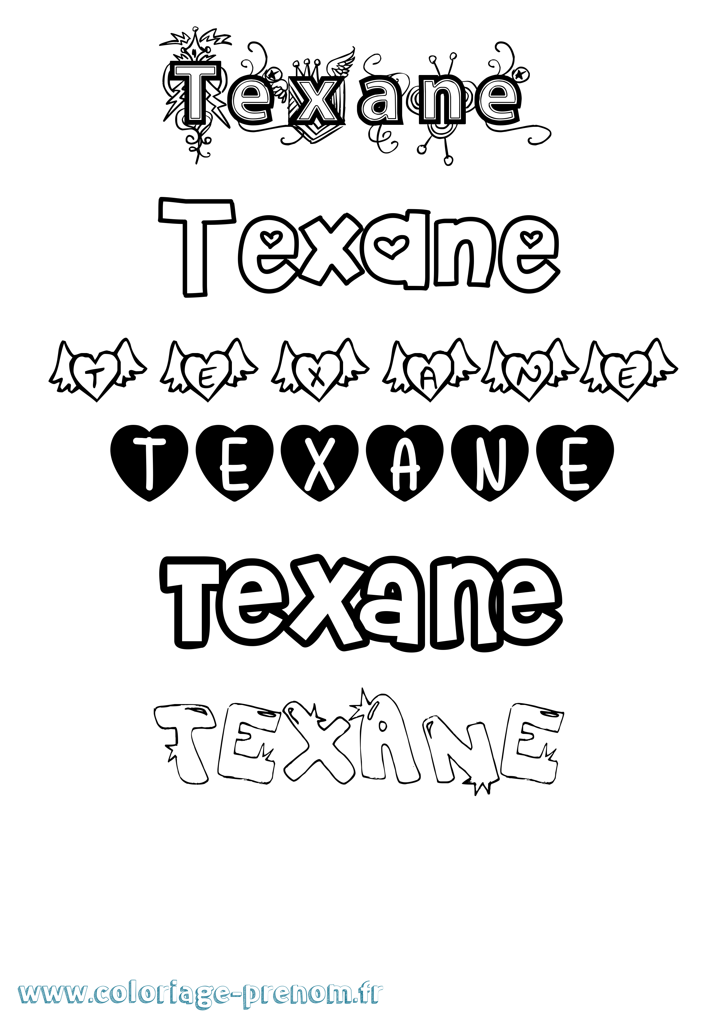 Coloriage prénom Texane Girly