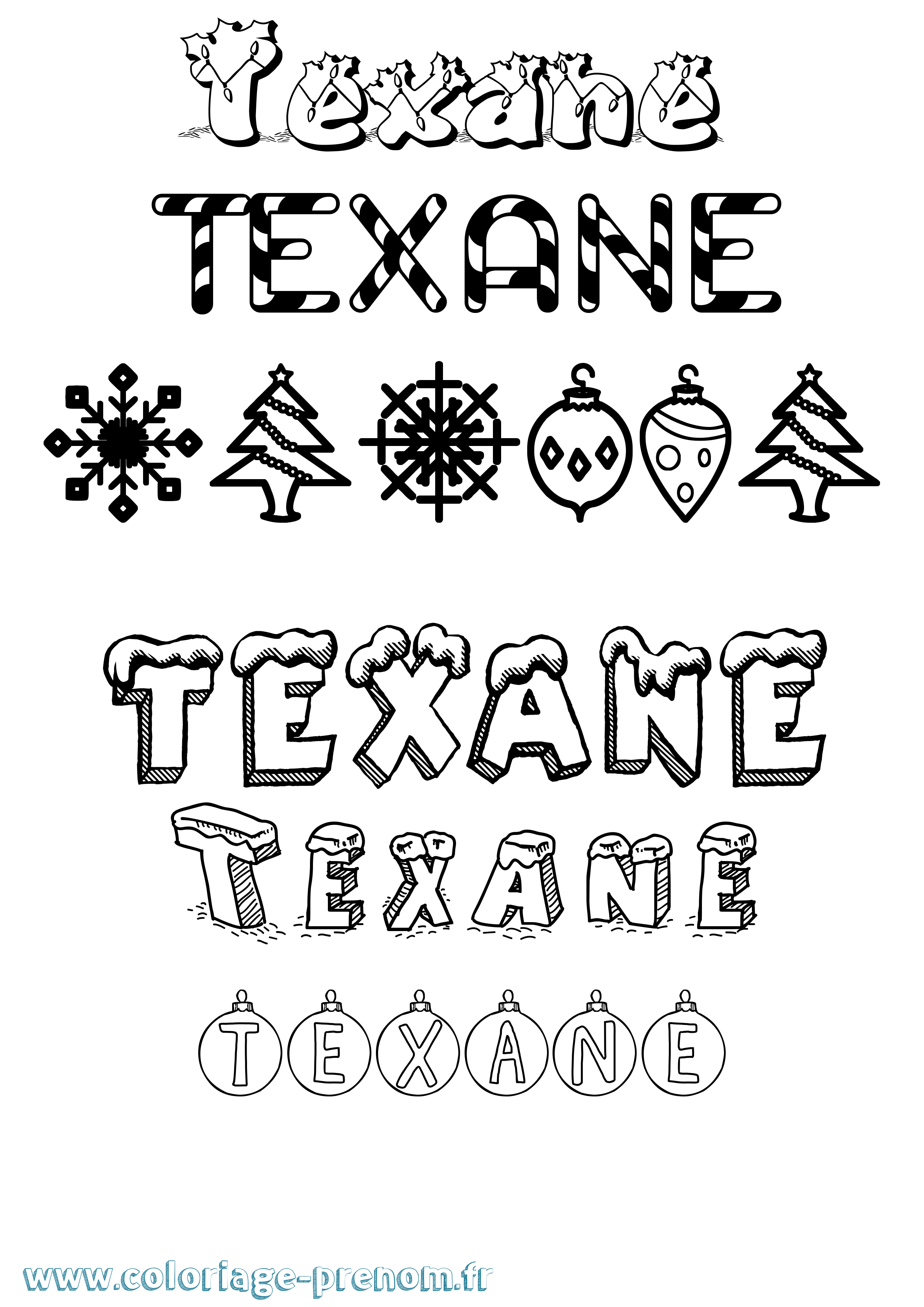 Coloriage prénom Texane Noël
