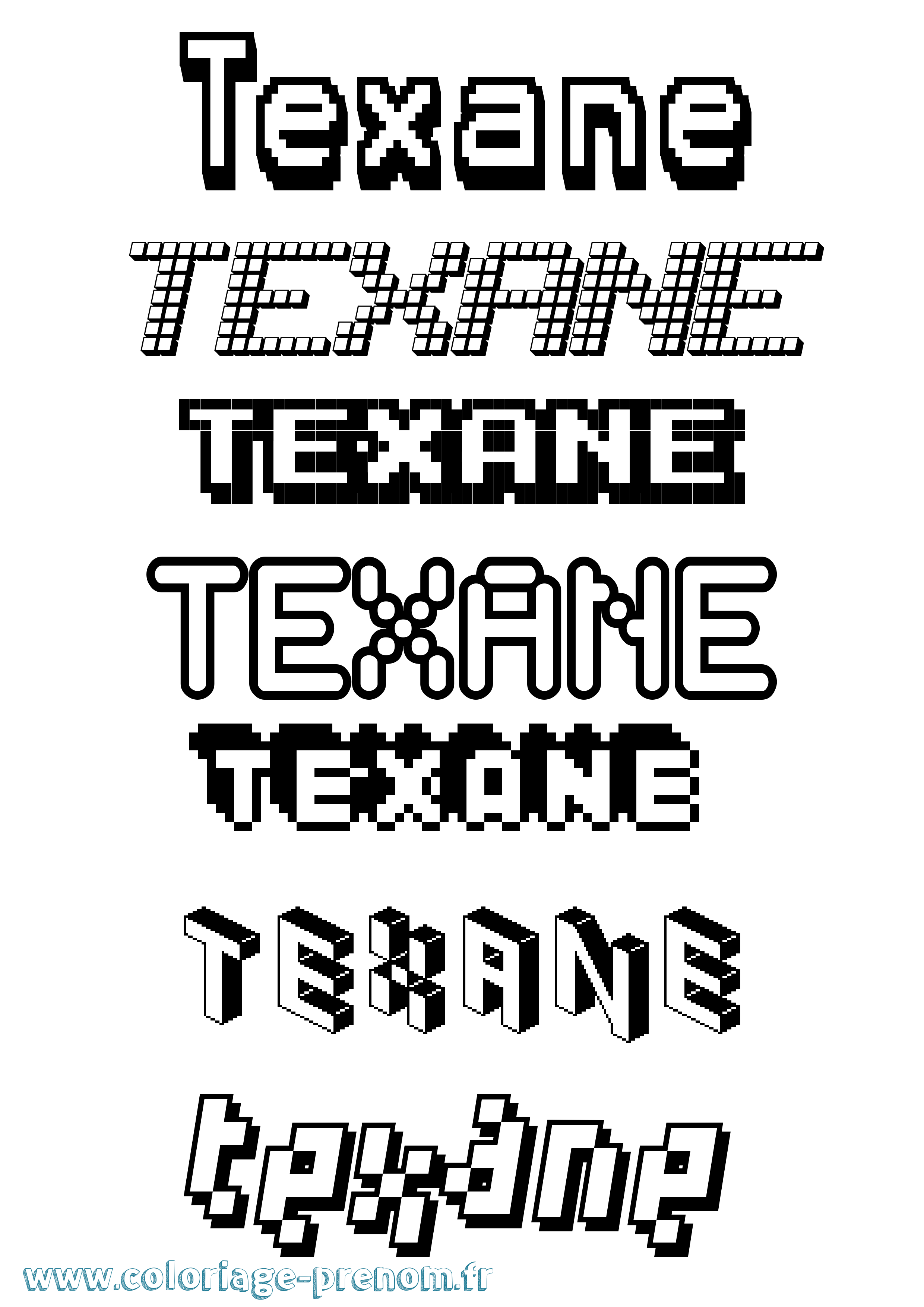 Coloriage prénom Texane Pixel