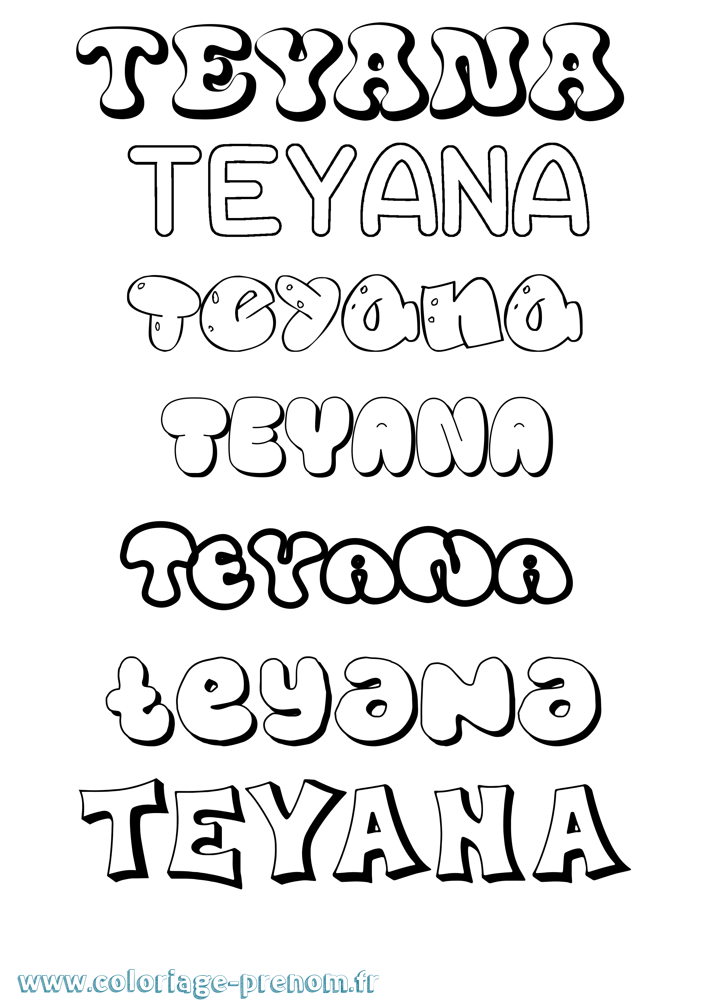 Coloriage prénom Teyana Bubble