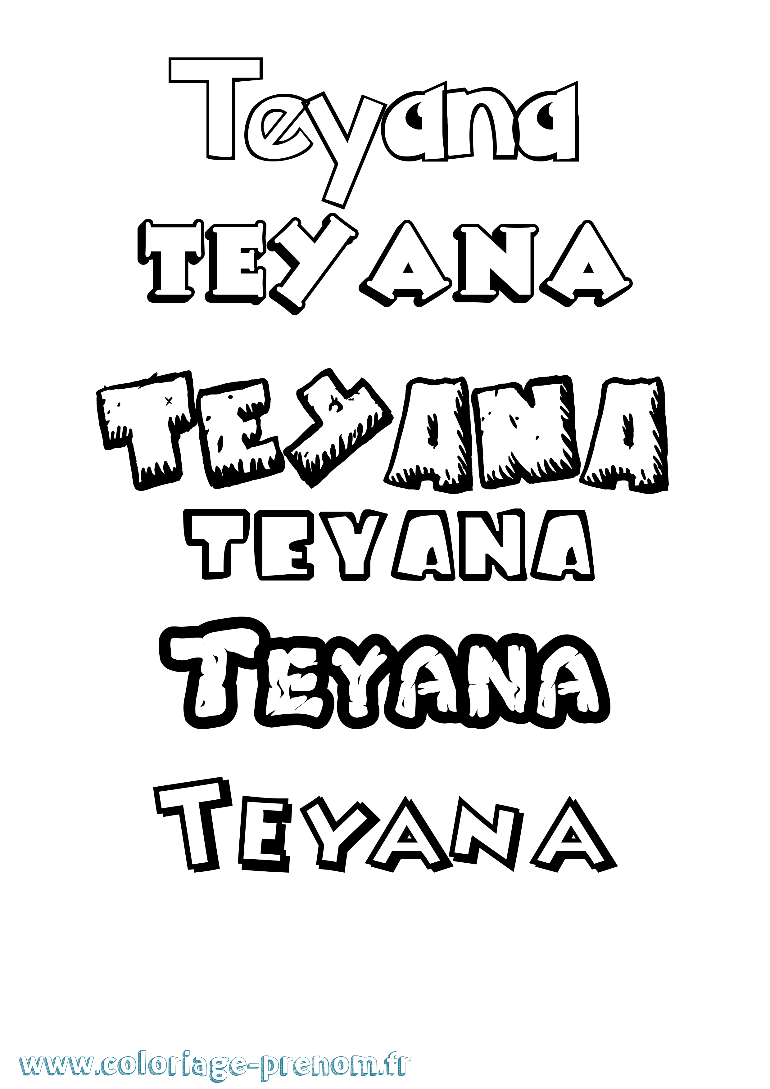 Coloriage prénom Teyana Dessin Animé