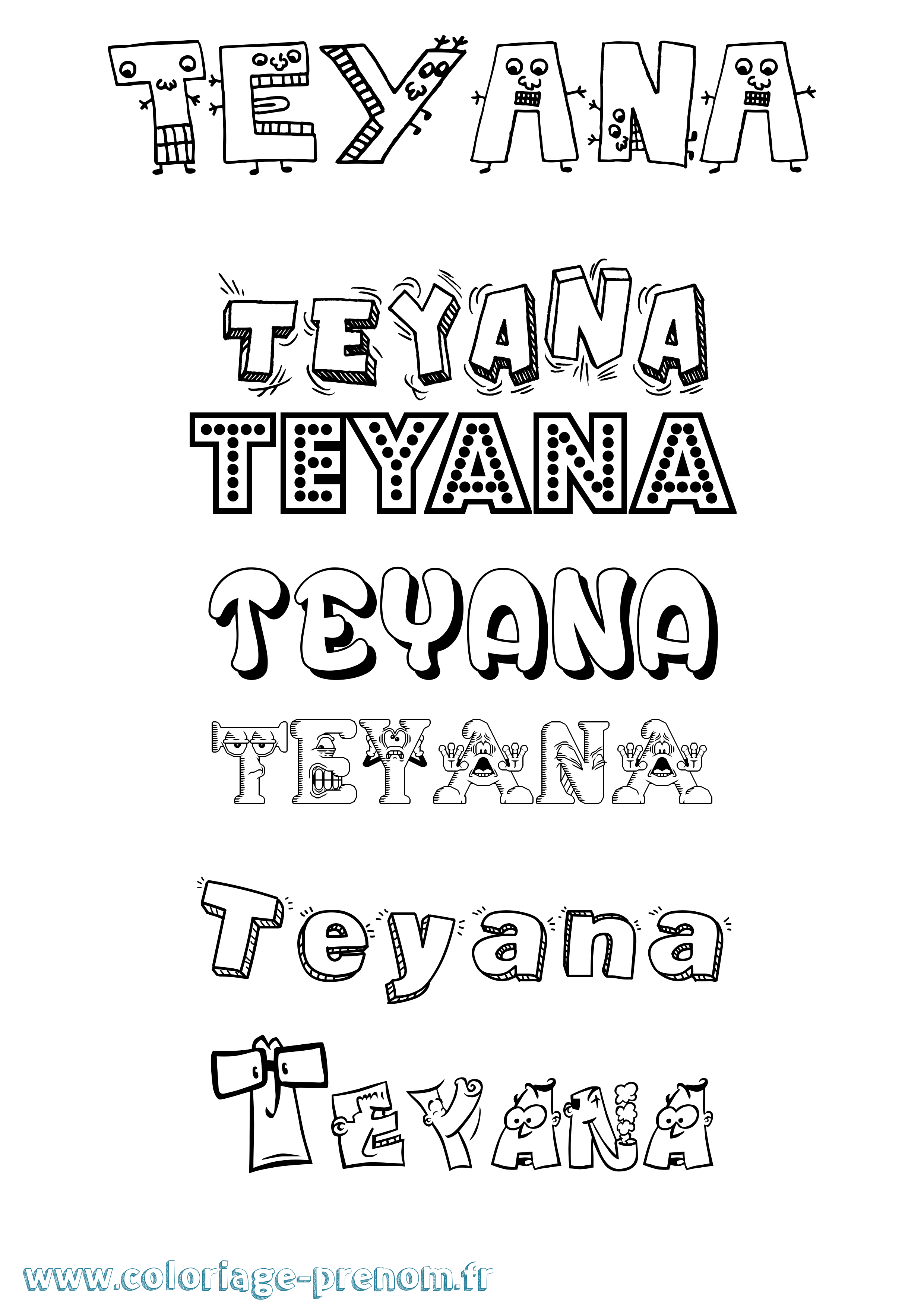 Coloriage prénom Teyana Fun