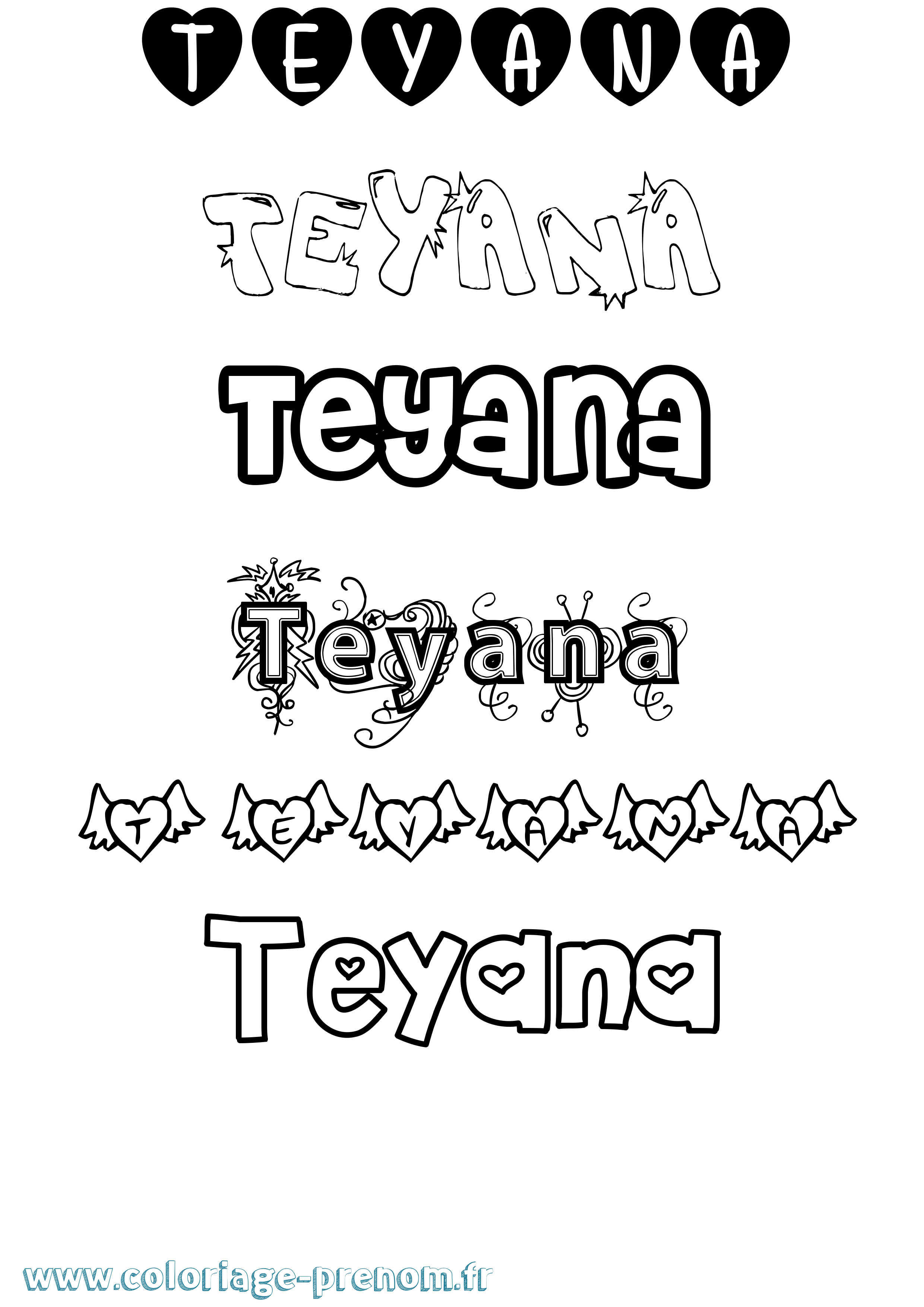 Coloriage prénom Teyana Girly
