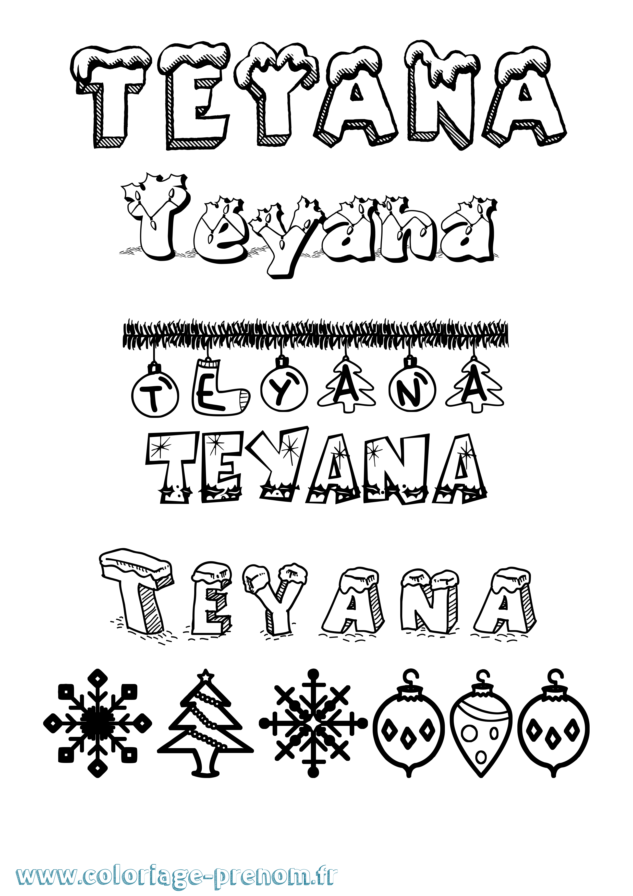 Coloriage prénom Teyana Noël