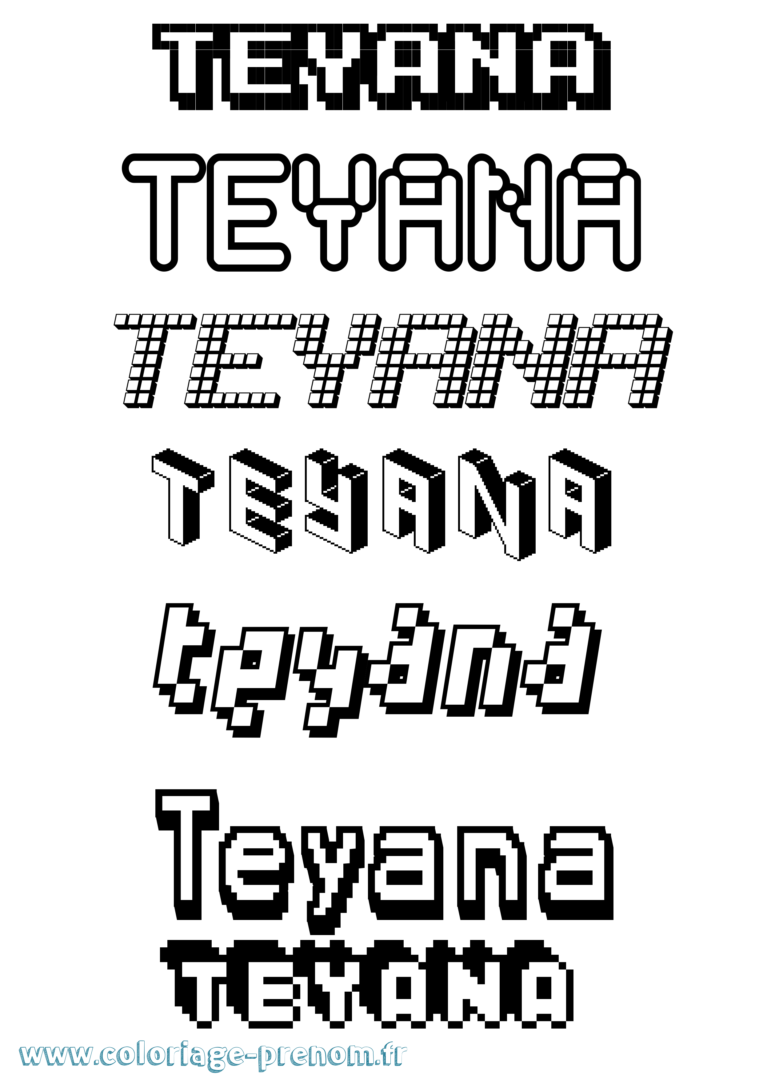Coloriage prénom Teyana Pixel