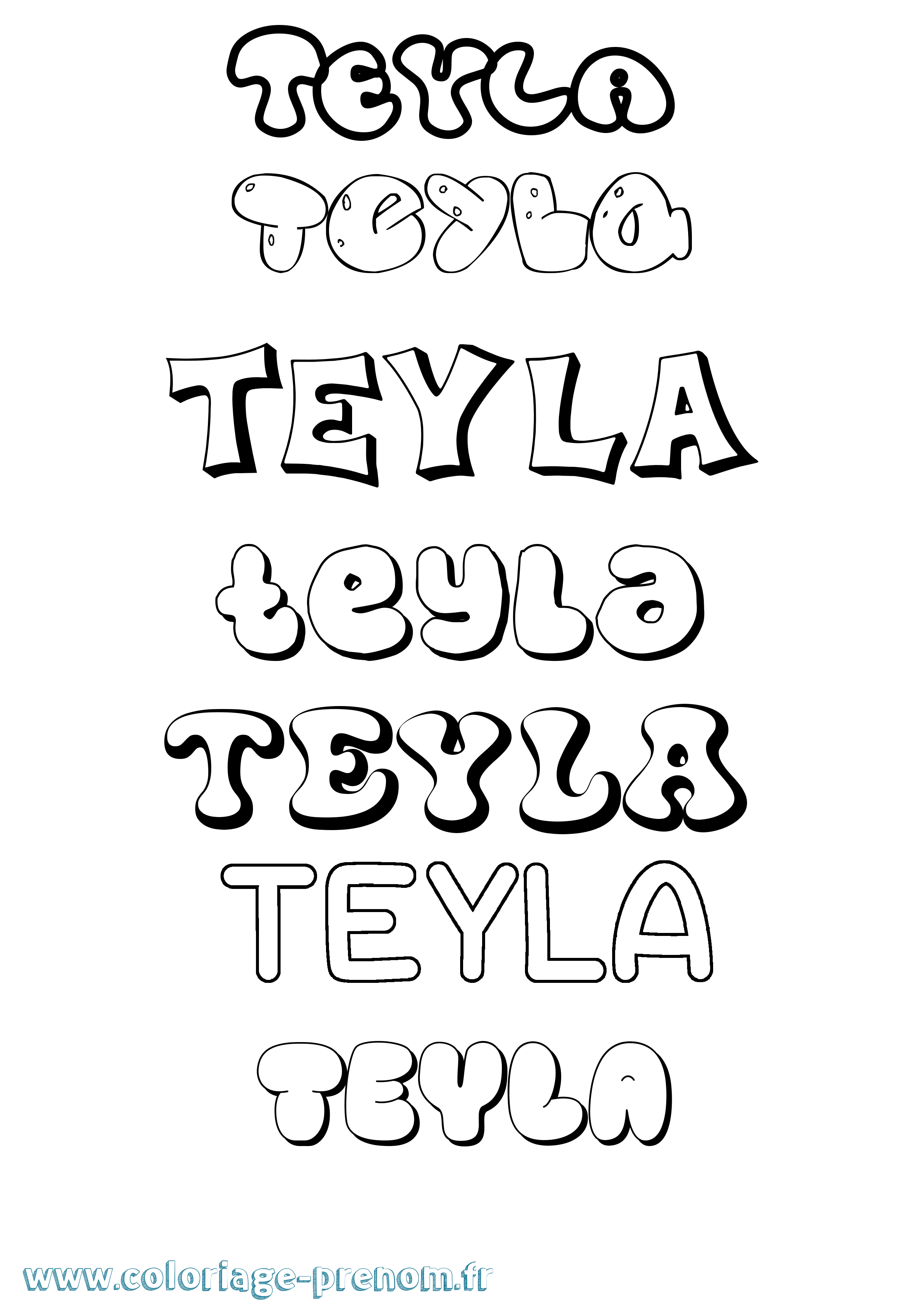 Coloriage prénom Teyla Bubble