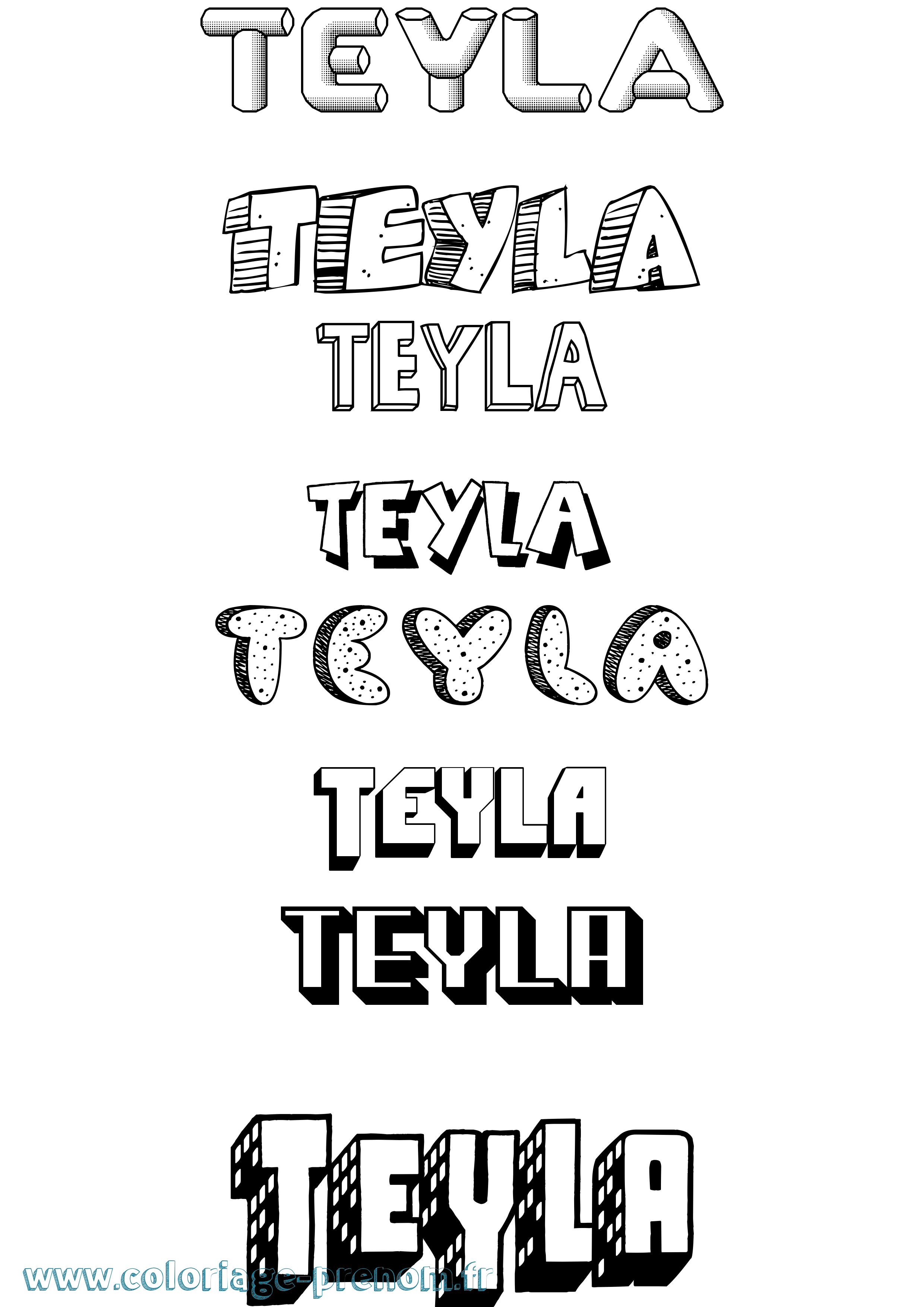 Coloriage prénom Teyla Effet 3D