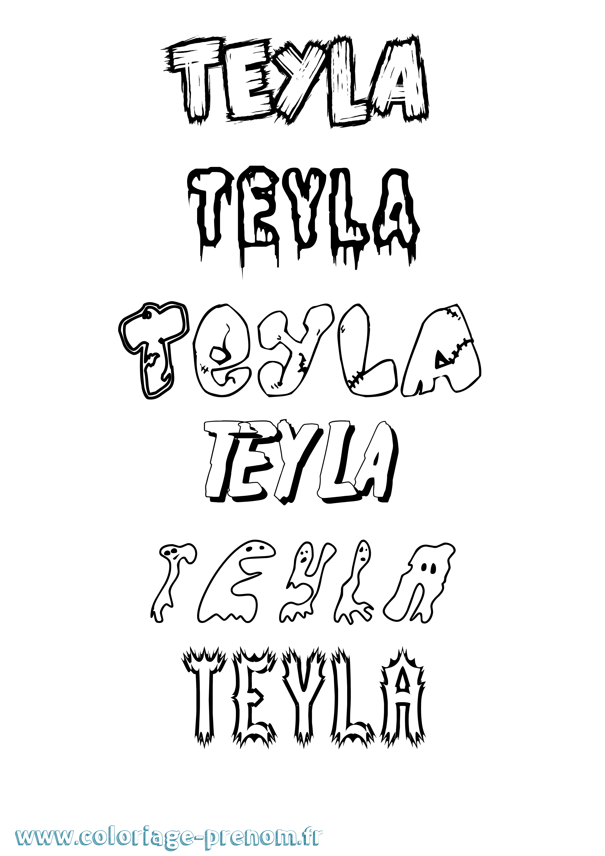 Coloriage prénom Teyla Frisson