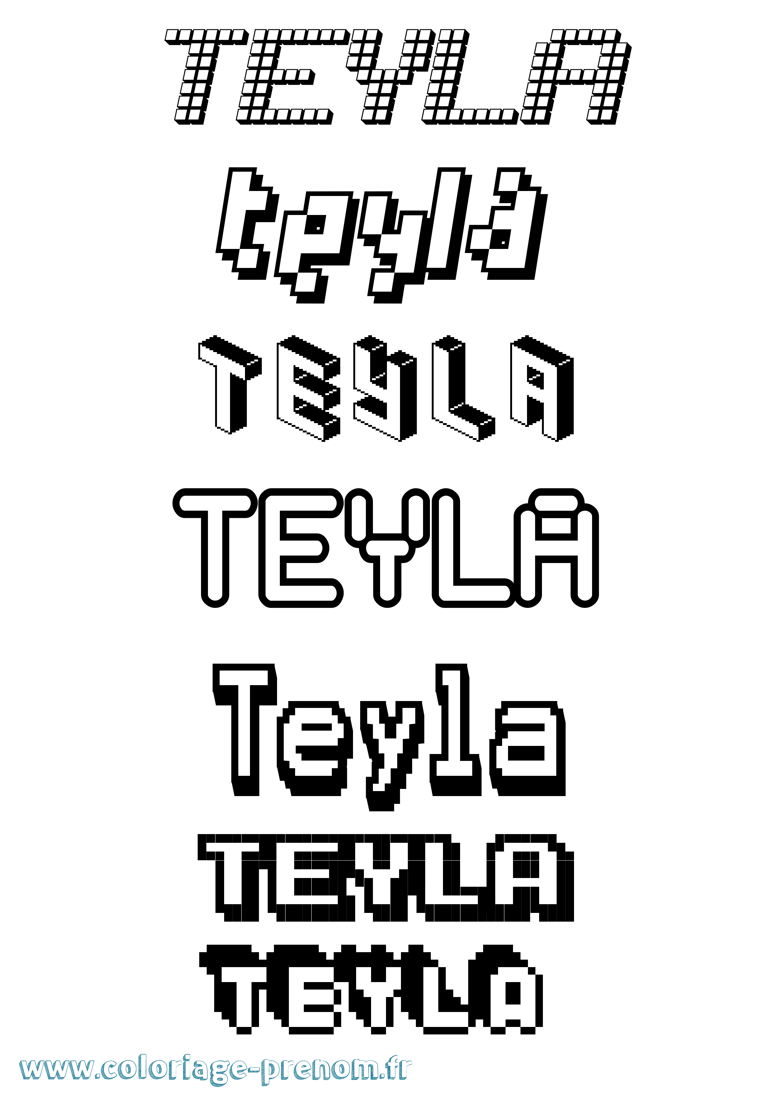Coloriage prénom Teyla Pixel