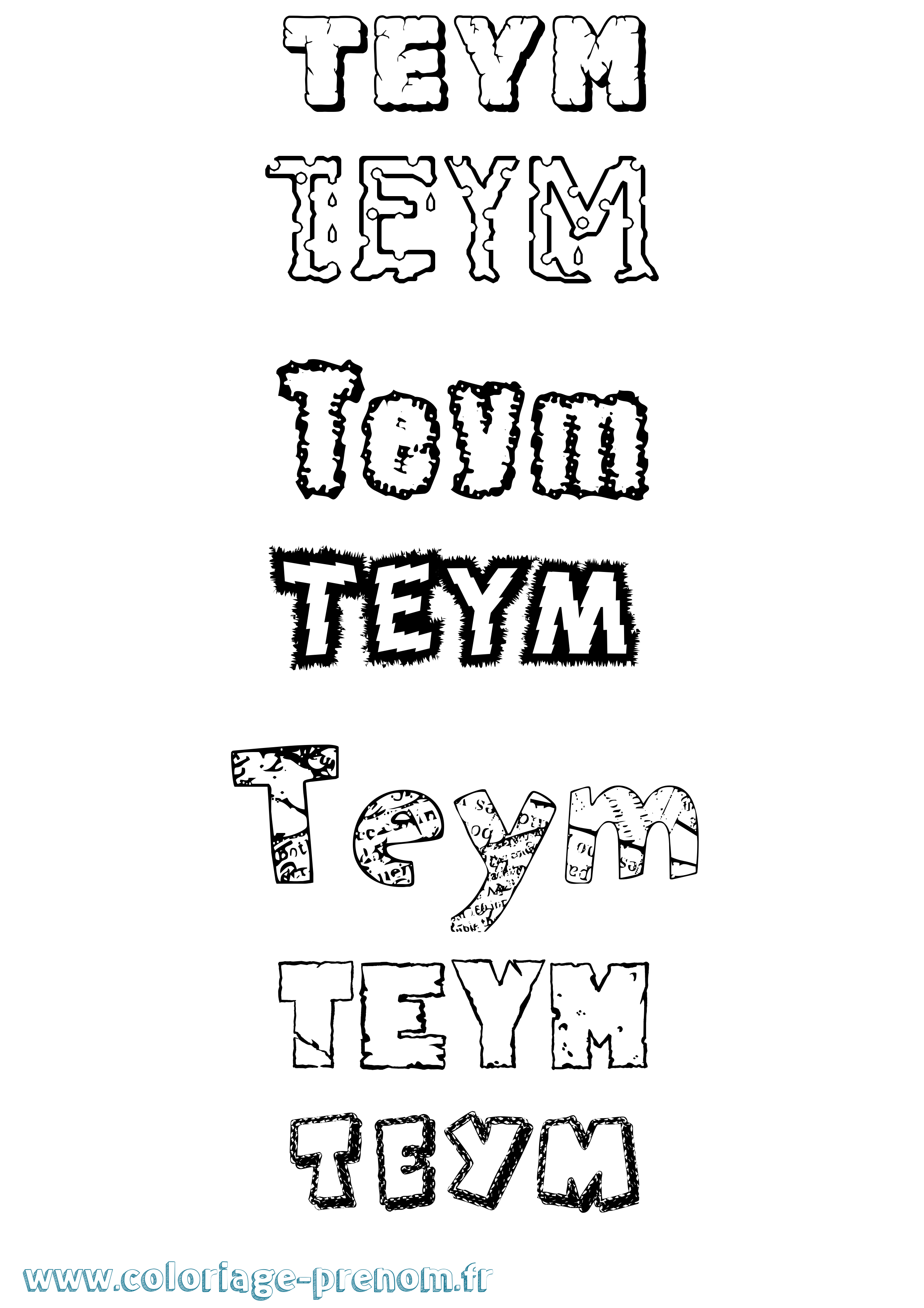 Coloriage prénom Teym Destructuré
