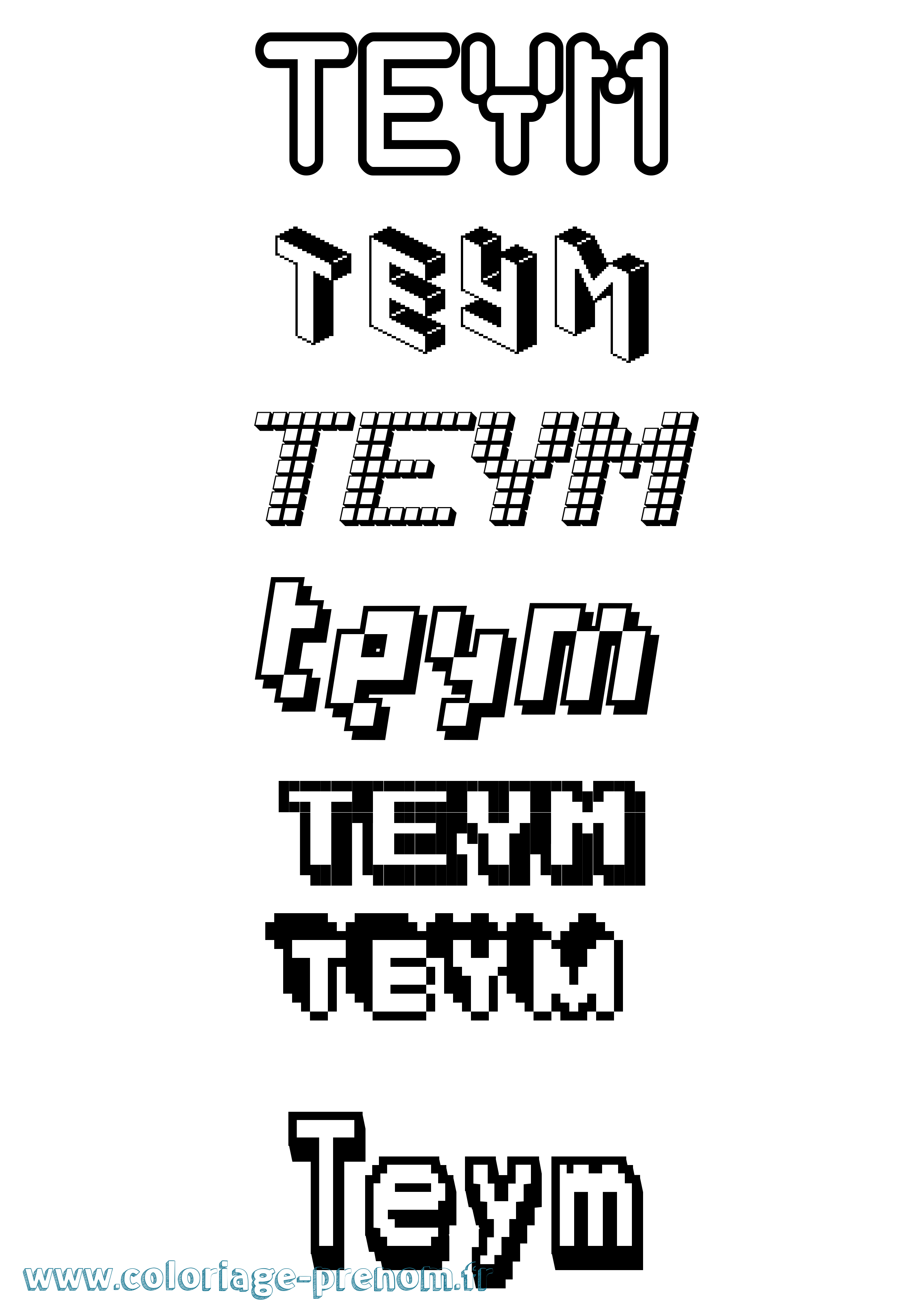 Coloriage prénom Teym Pixel