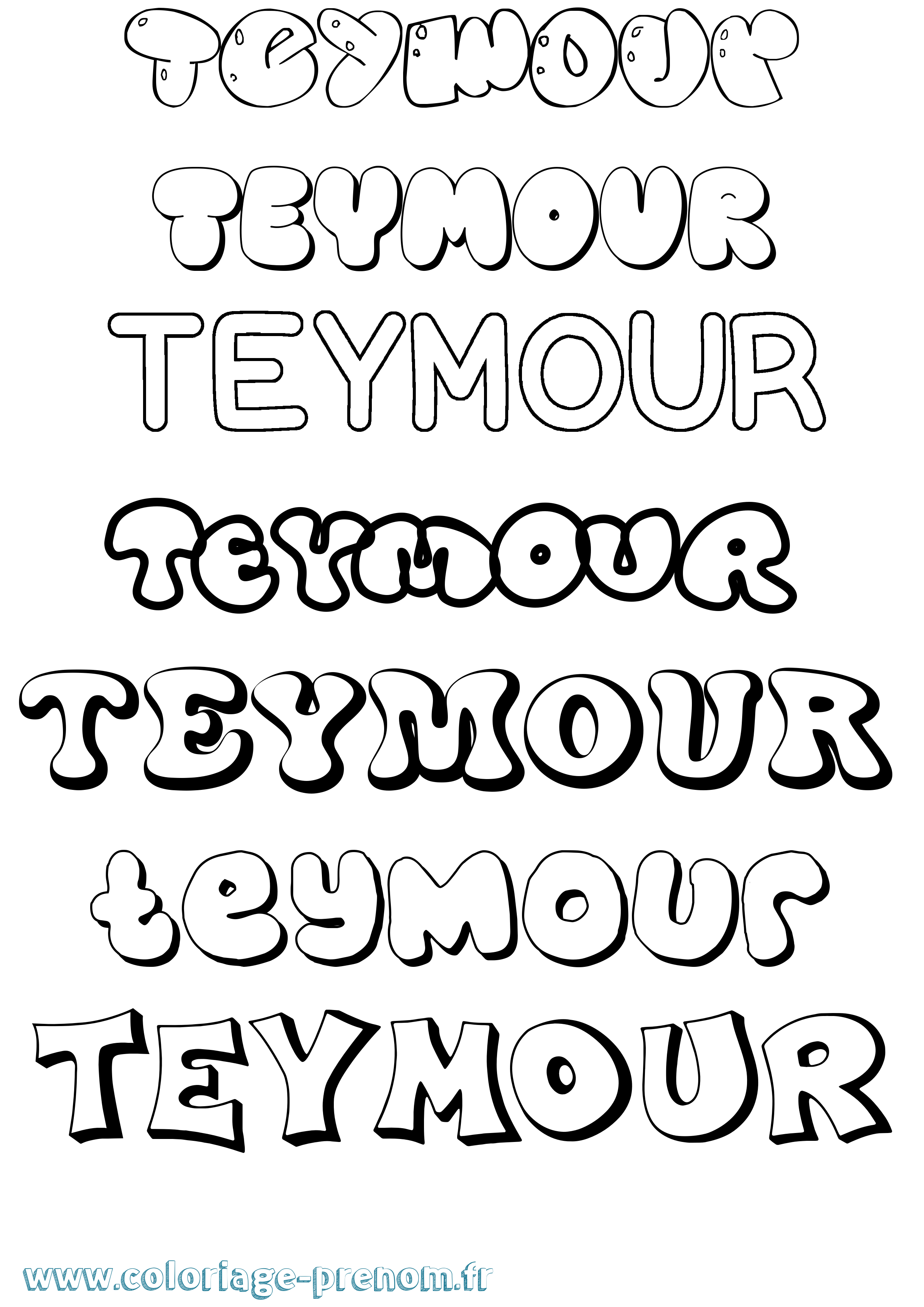Coloriage prénom Teymour Bubble