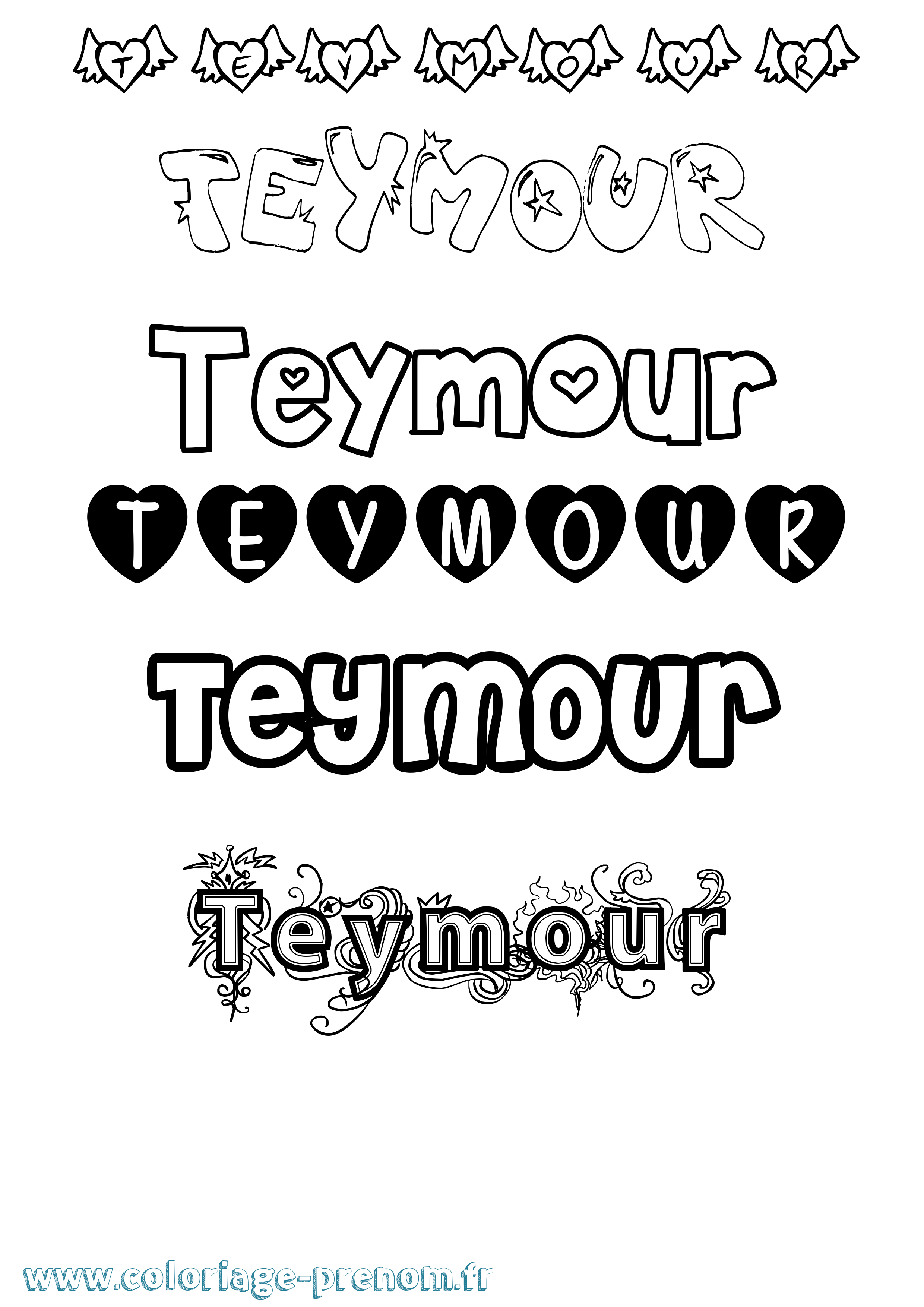 Coloriage prénom Teymour Girly