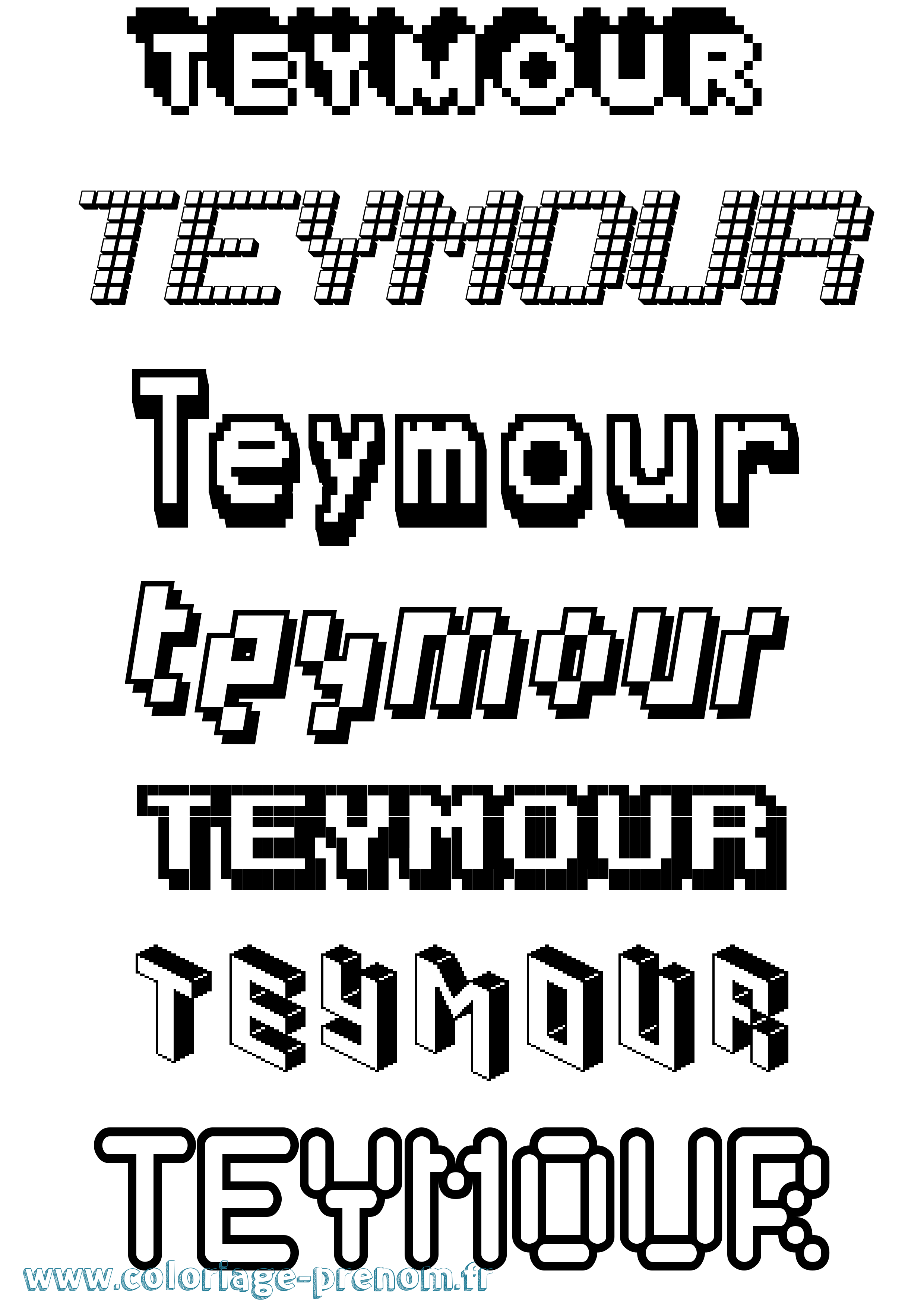Coloriage prénom Teymour Pixel