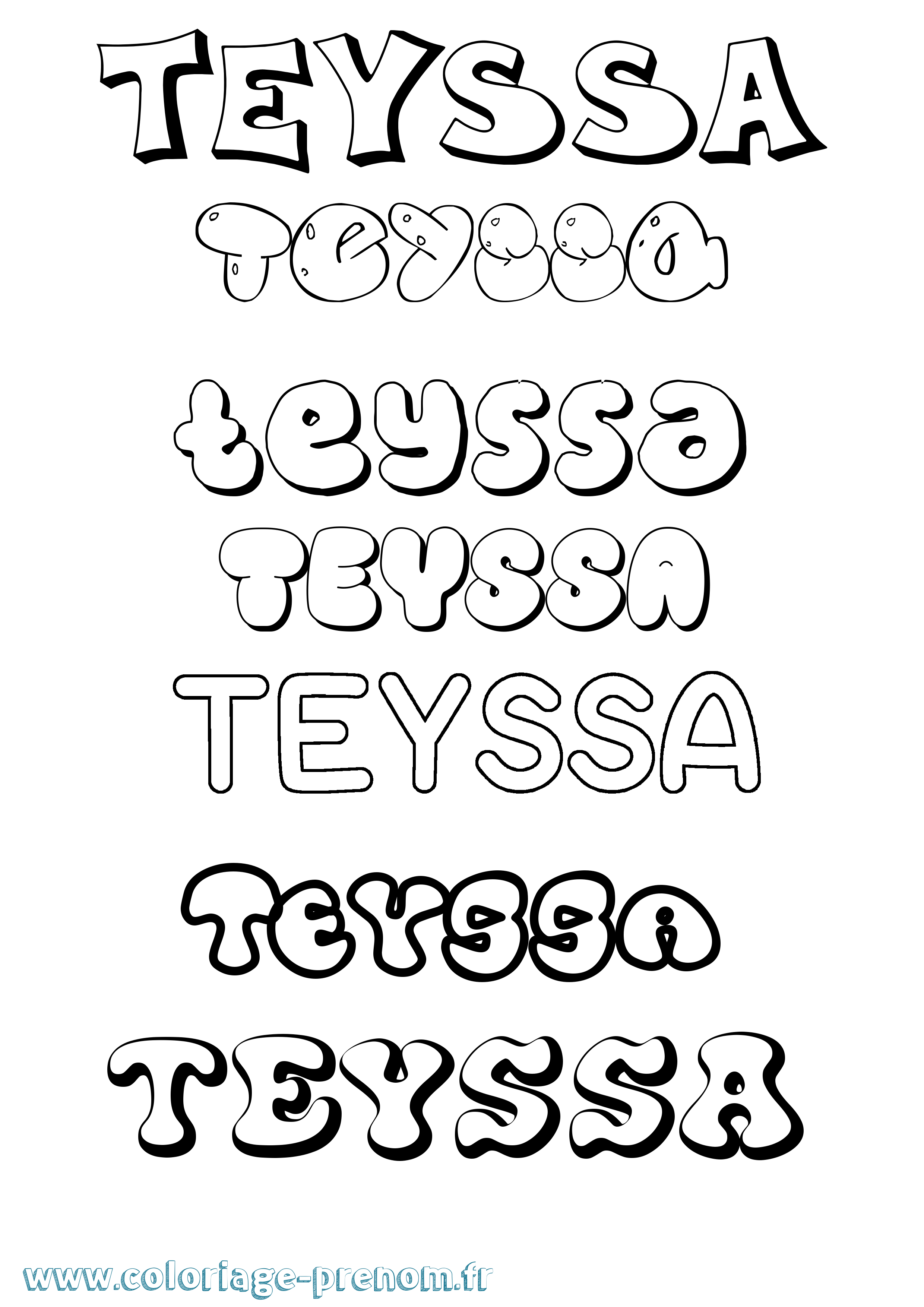 Coloriage prénom Teyssa Bubble
