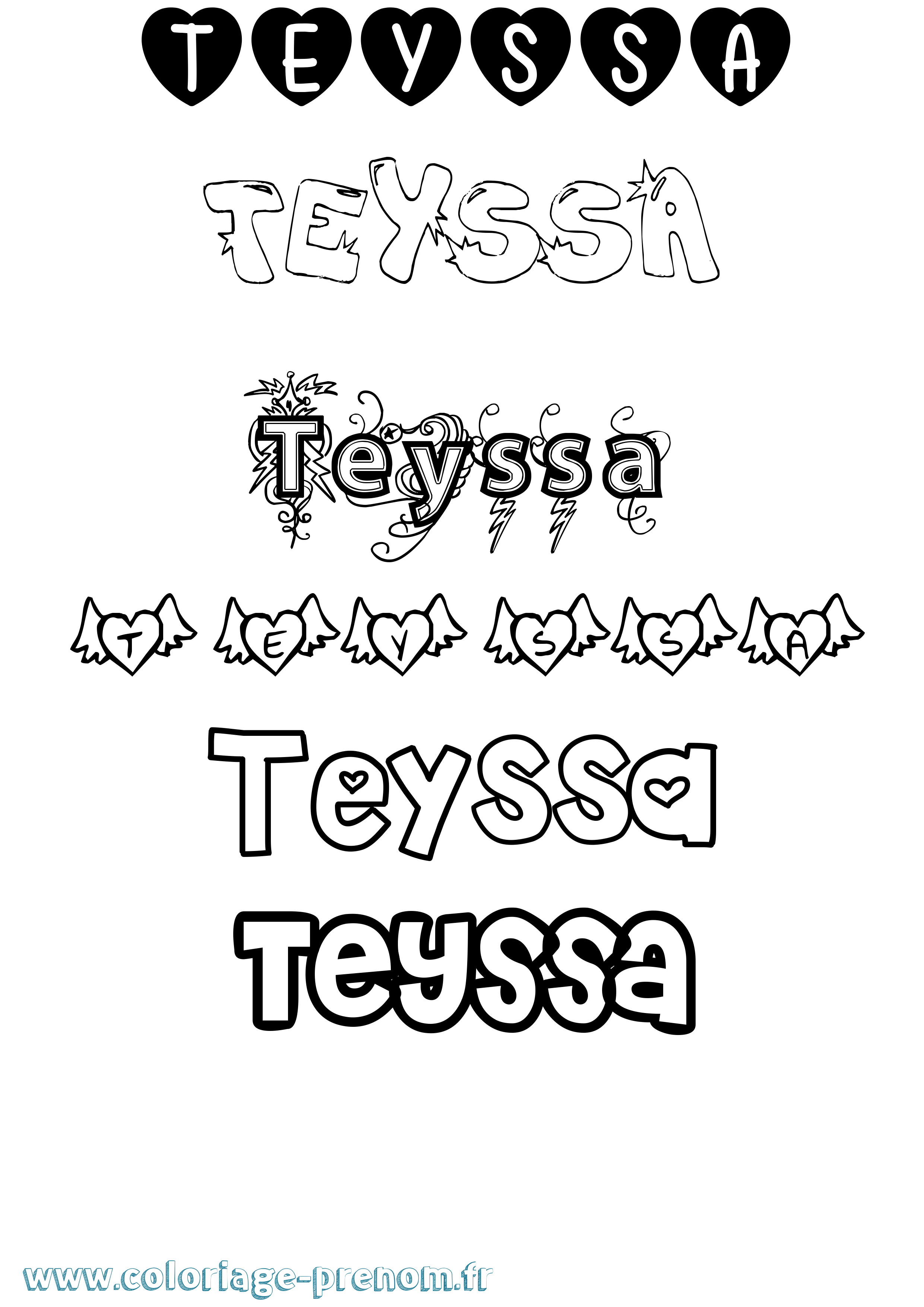 Coloriage prénom Teyssa Girly