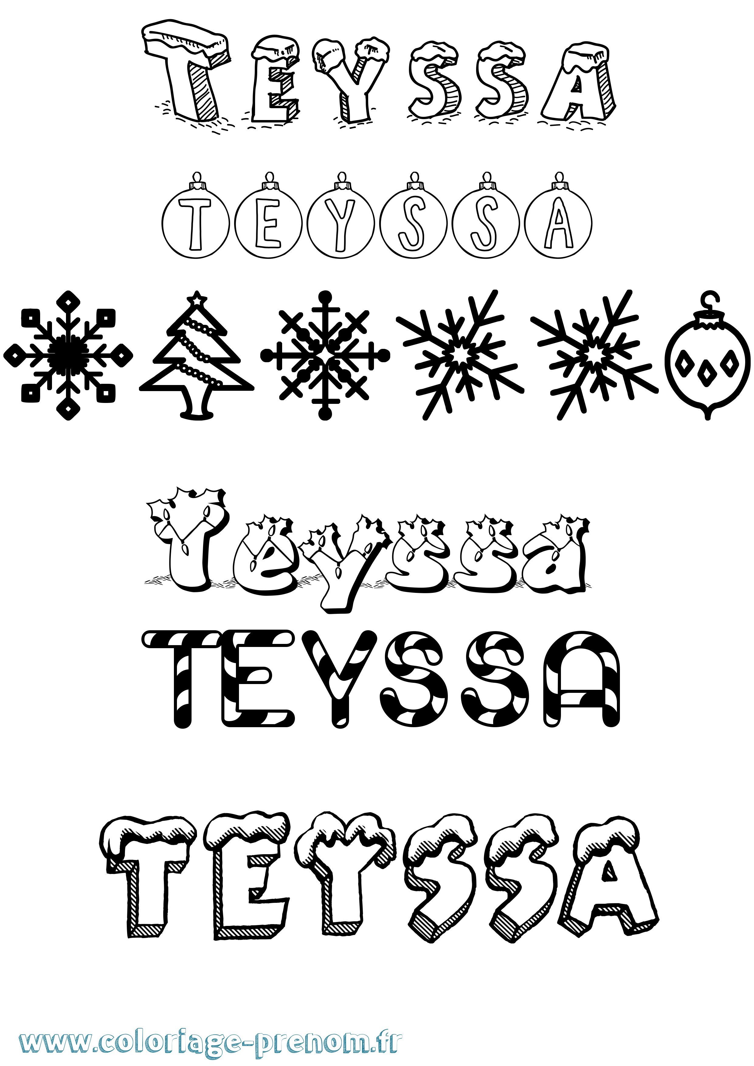 Coloriage prénom Teyssa Noël